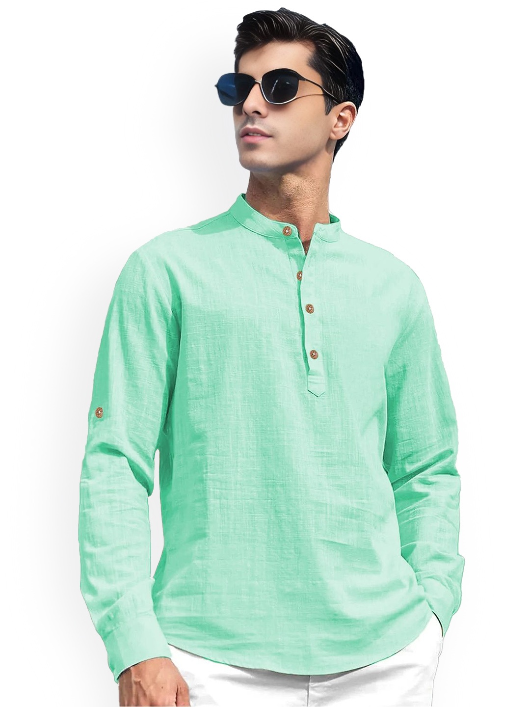 

univibe Mandarin Collar Short Kurta, Lime green