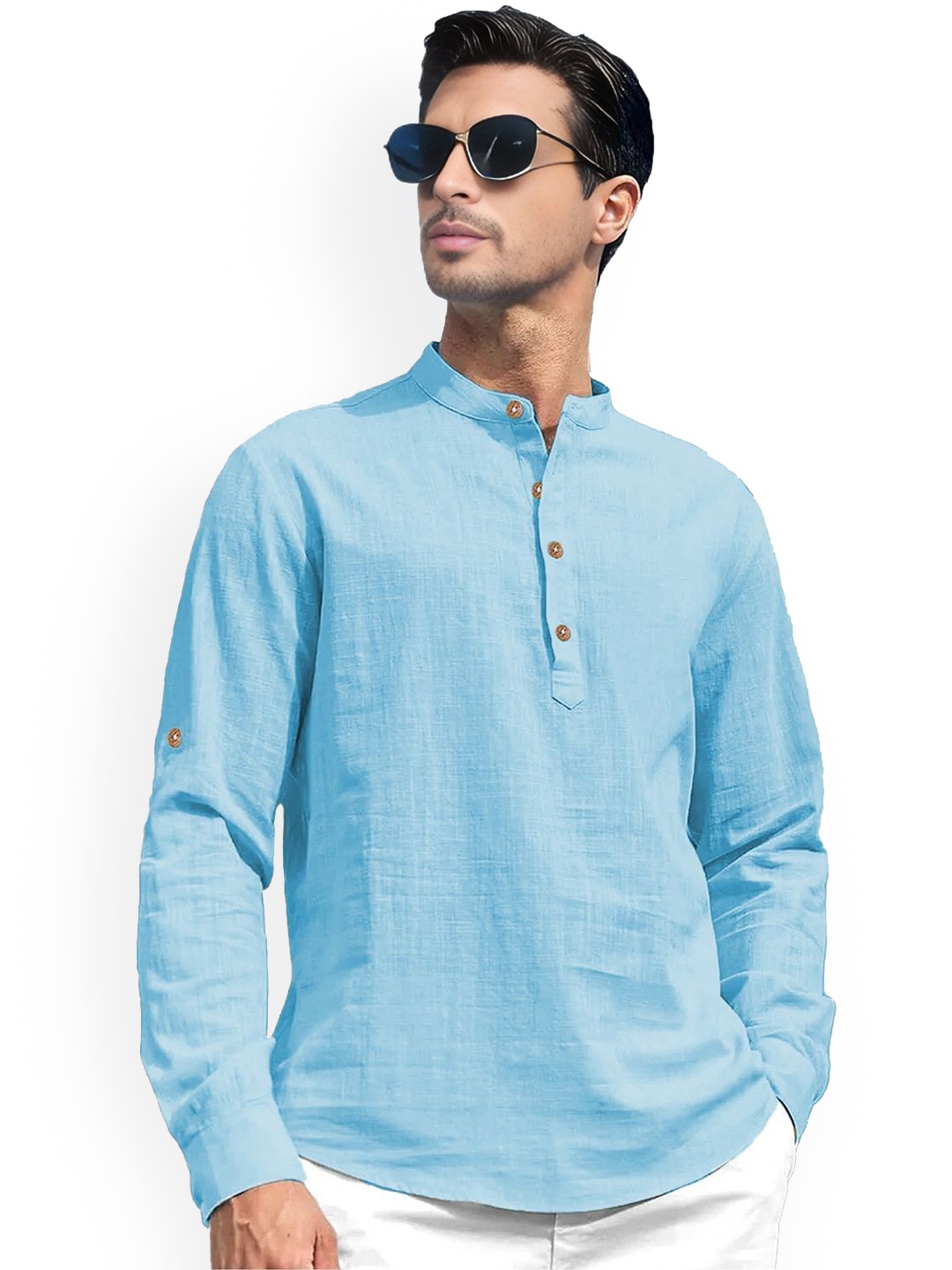 

univibe Mandarin Collar Short Kurta, Blue