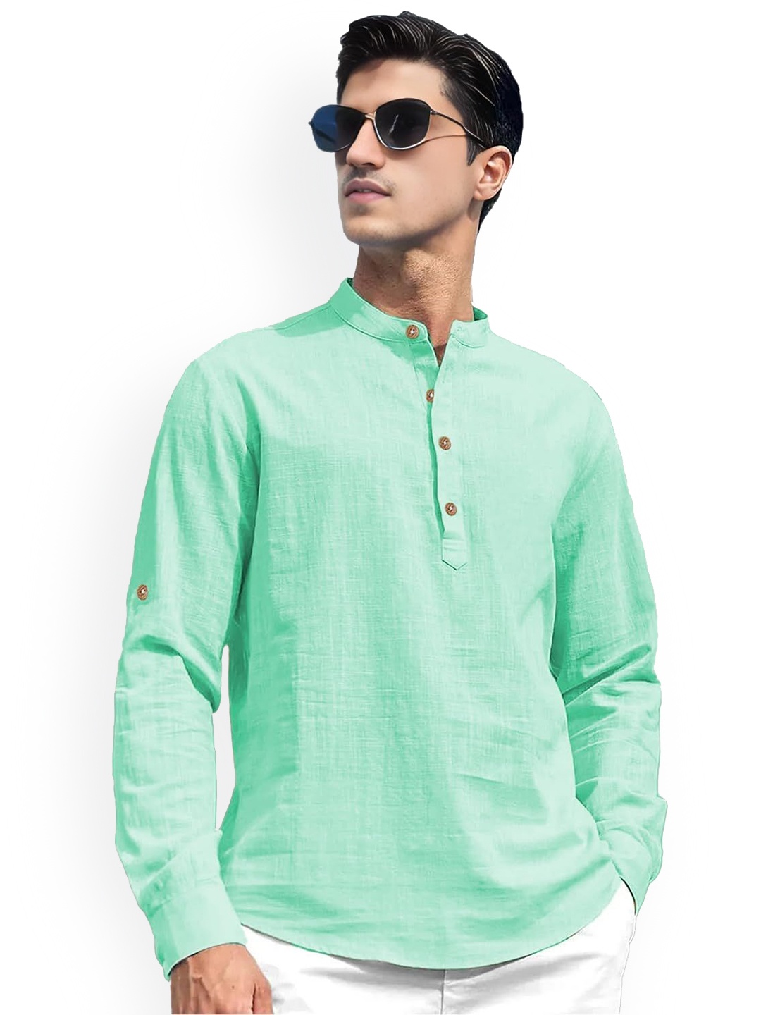 

univibe Mandarin Collar Short Kurta, Lime green