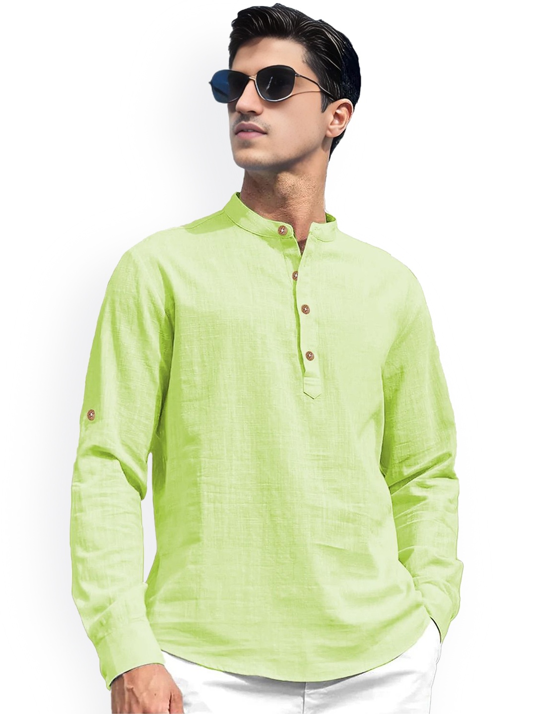 

univibe Mandarin Collar Short Kurta, Sea green