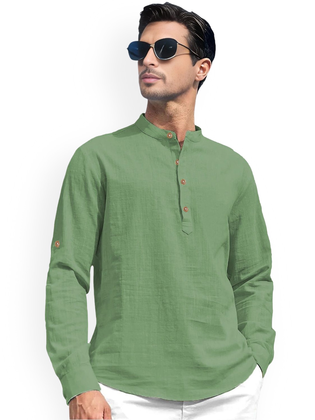 

univibe Mandarin Collar Short Kurta, Green