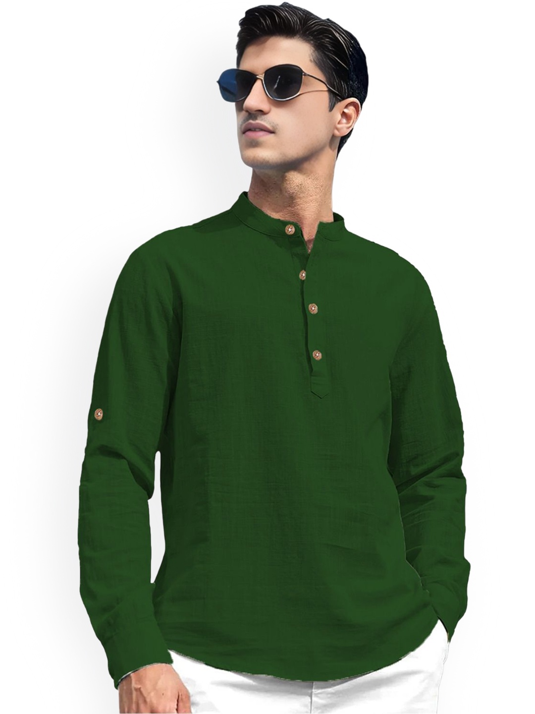 

univibe Mandarin Collar Short Kurta, Fluorescent green