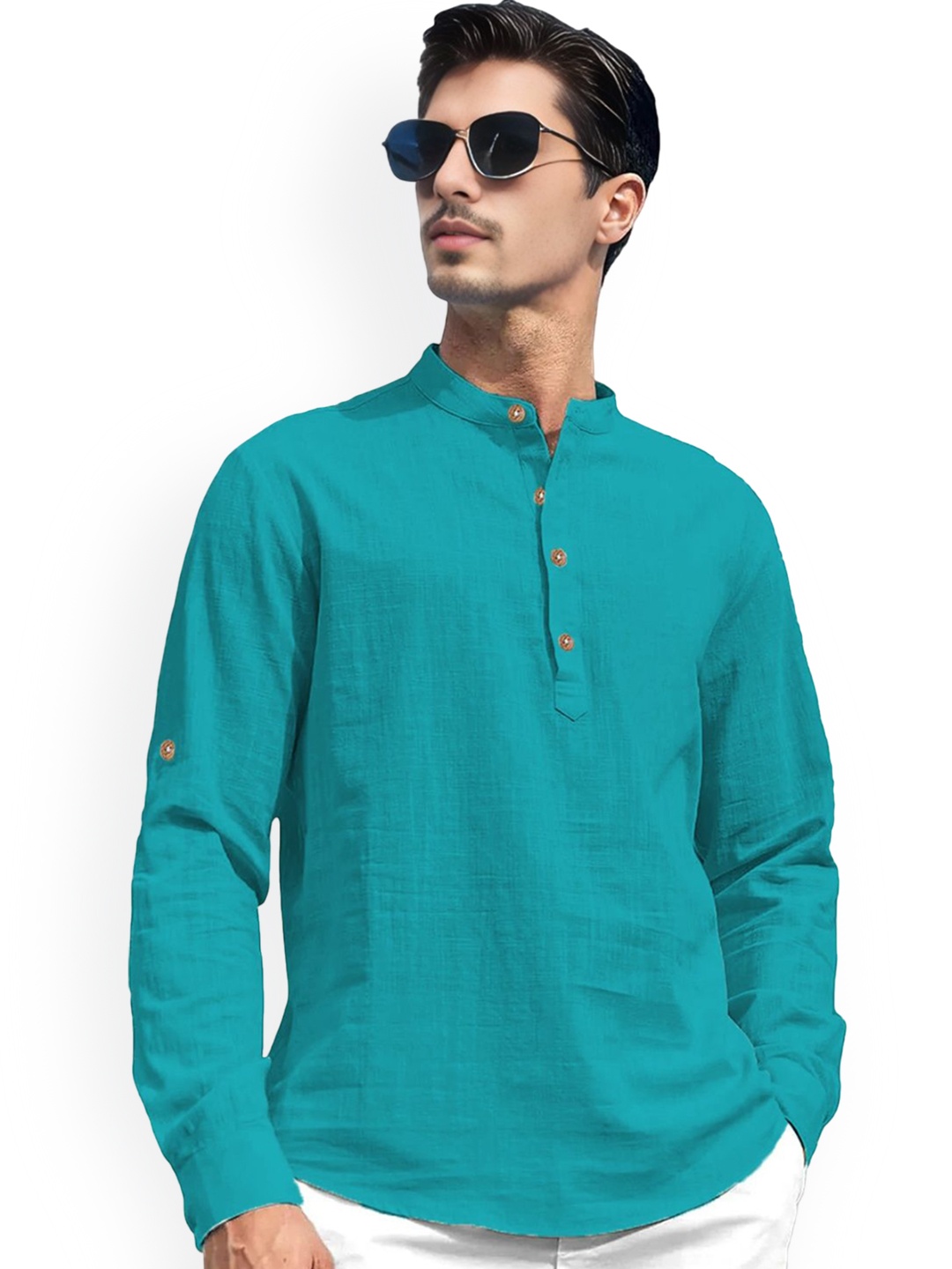 

univibe Mandarin Collar Short Kurta, Turquoise blue