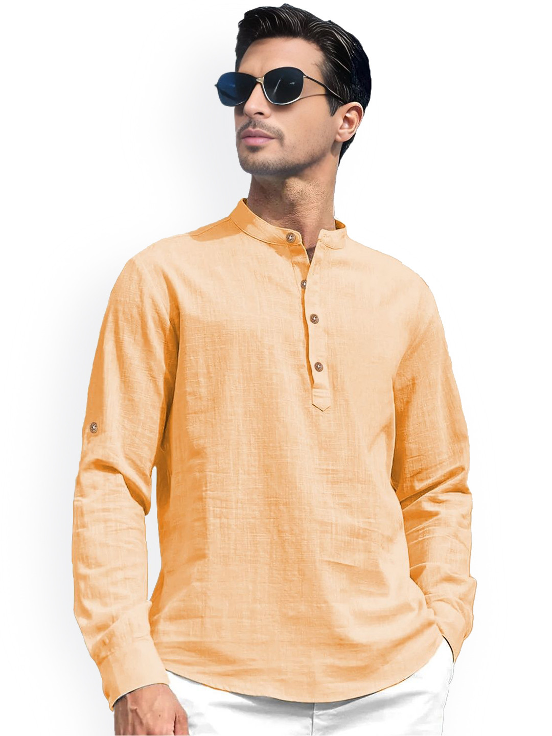 

univibe Mandarin Collar Short Kurta, Orange