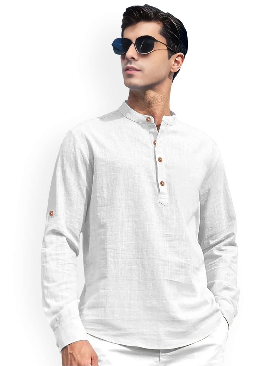 

univibe Mandarin Collar Short Kurta, White