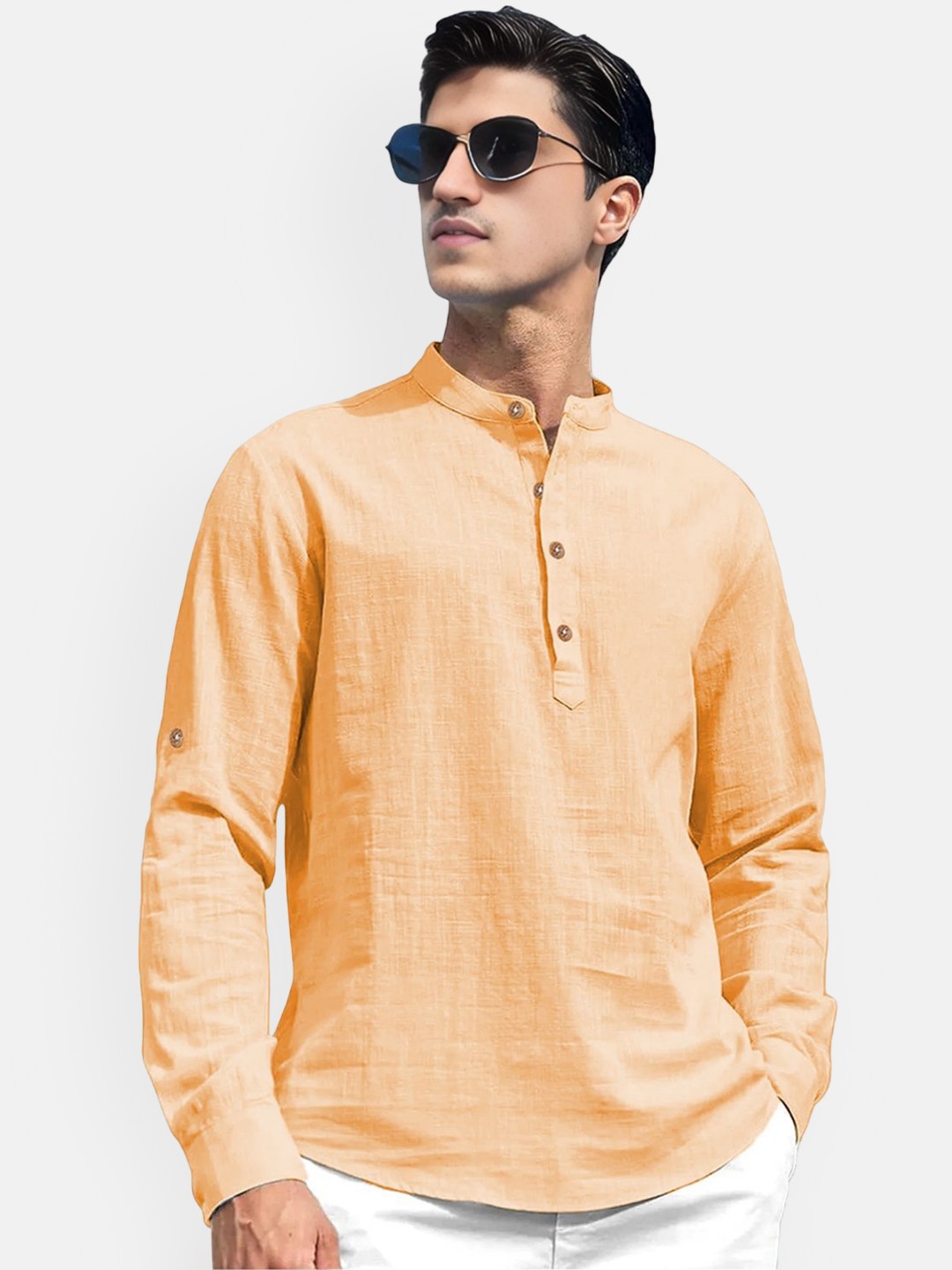 

univibe Band Collar Pure Cotton Short Kurta, Orange