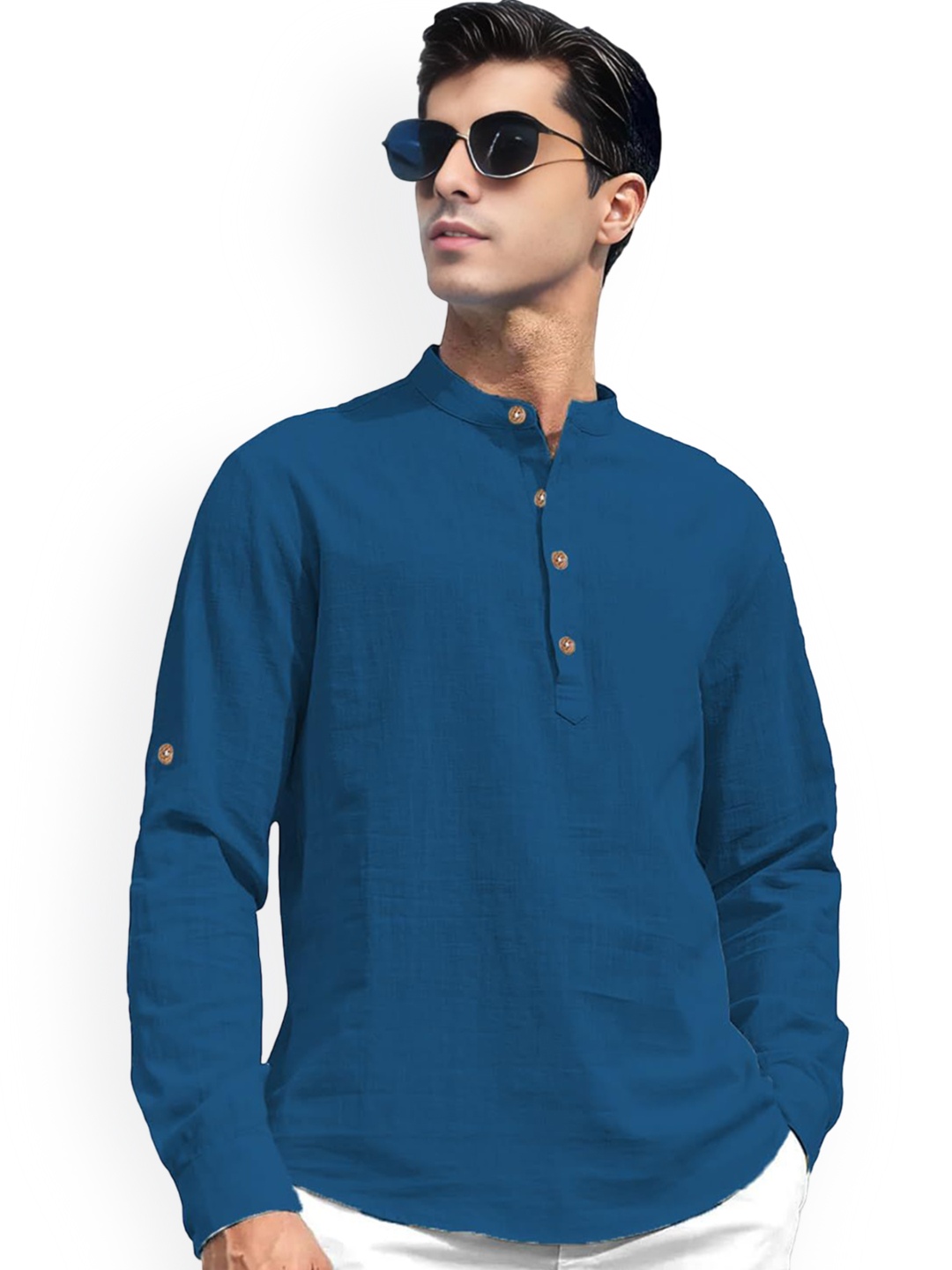 

univibe Mandarin Collar Short Kurta, Blue