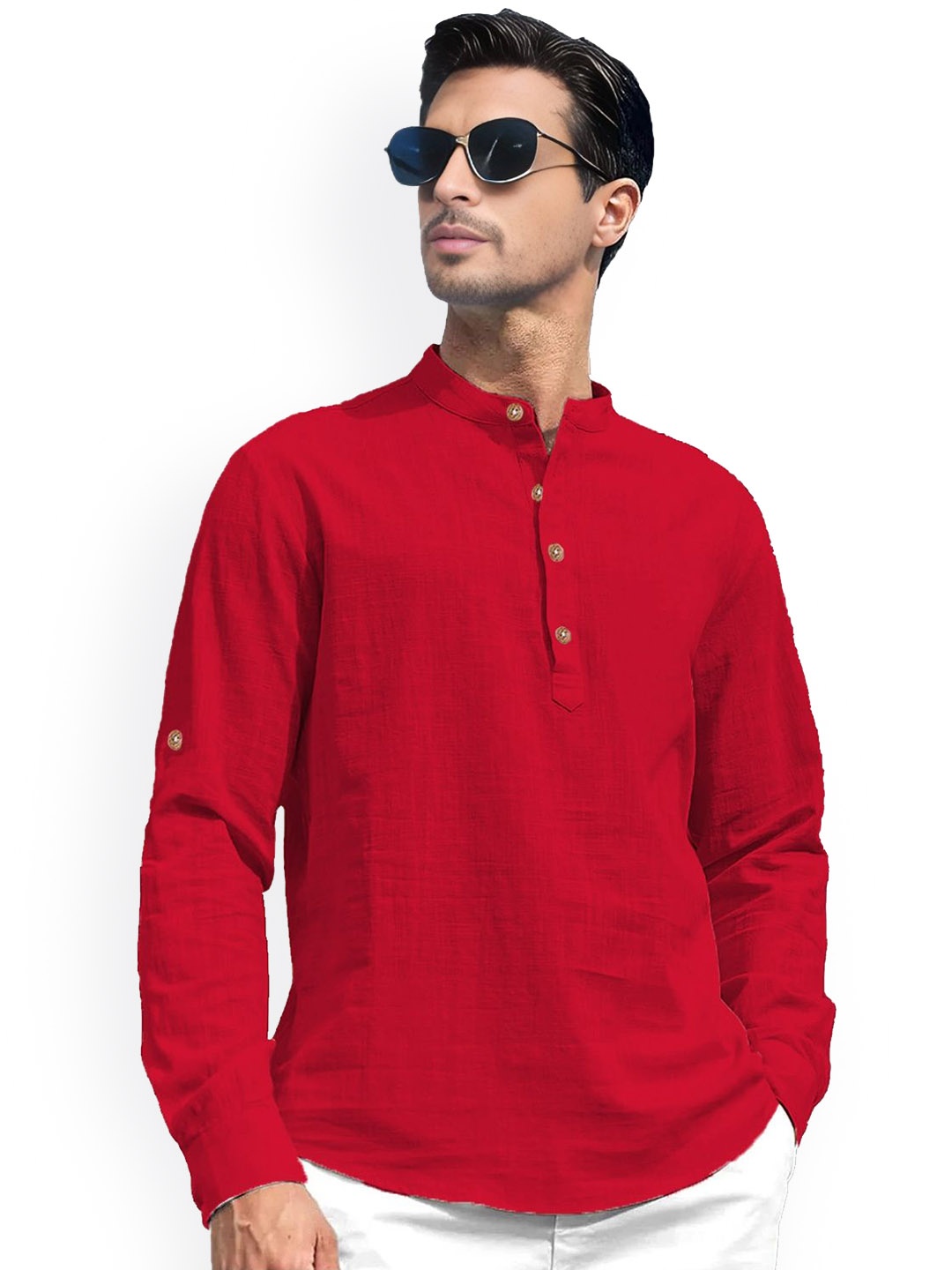 

univibe Mandarin Collar Short Kurta, Red