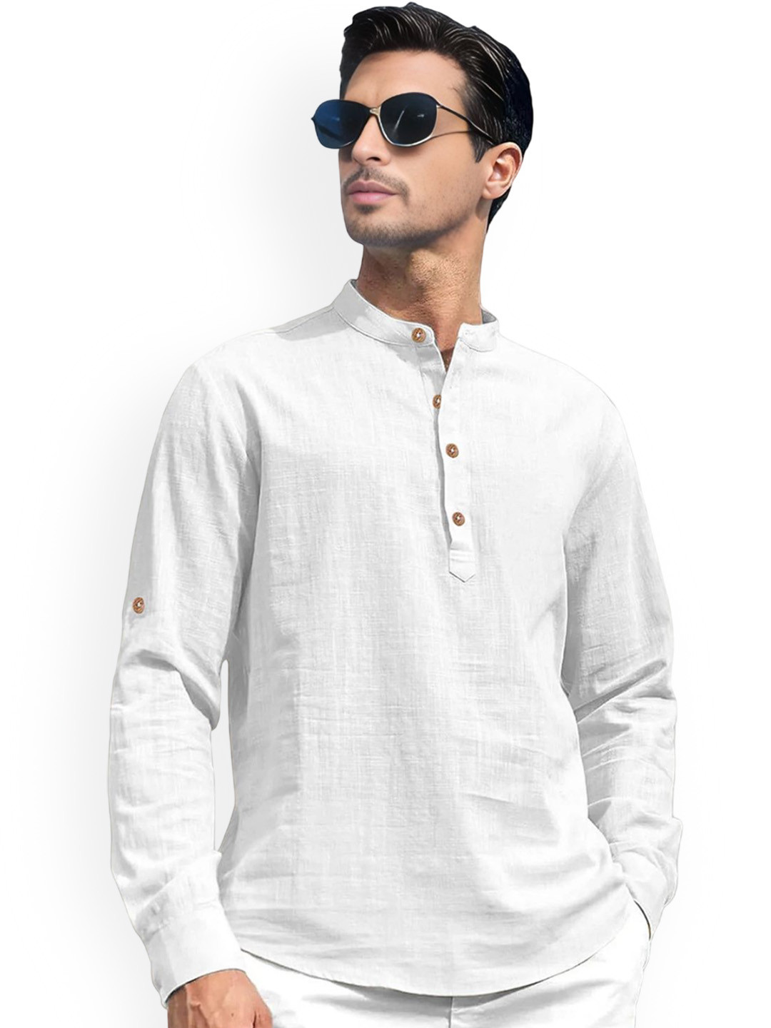 

univibe Mandarin Collar Short Kurta, White