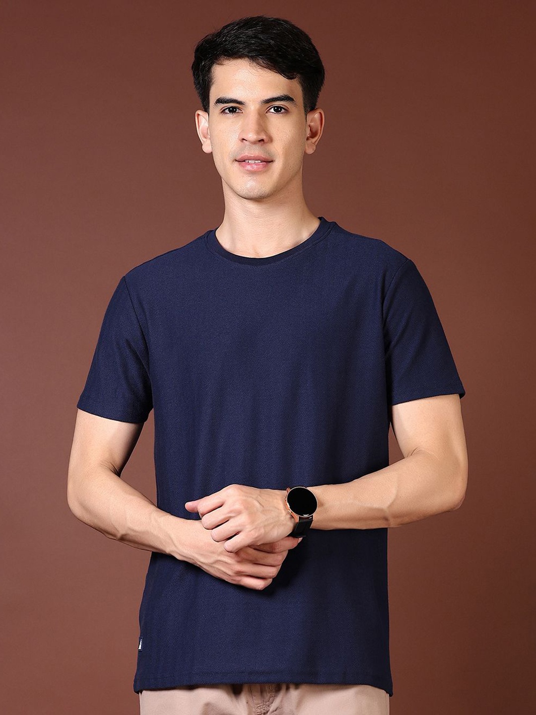 

V-Mart Men Solid Round Neck Cotton T-shirt, Navy blue