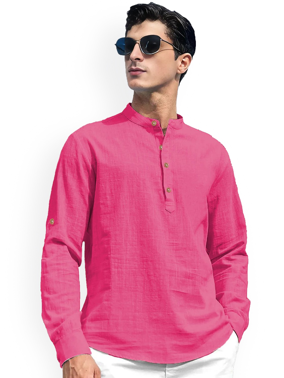 

univibe Mandarin Collar Short Kurta, Pink
