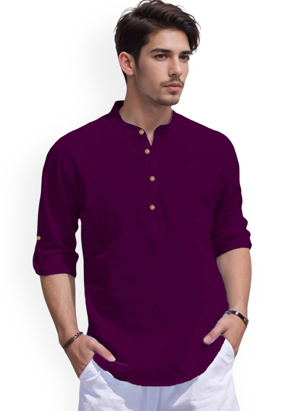 

univibe Mandarin Collar Short Kurta, Purple