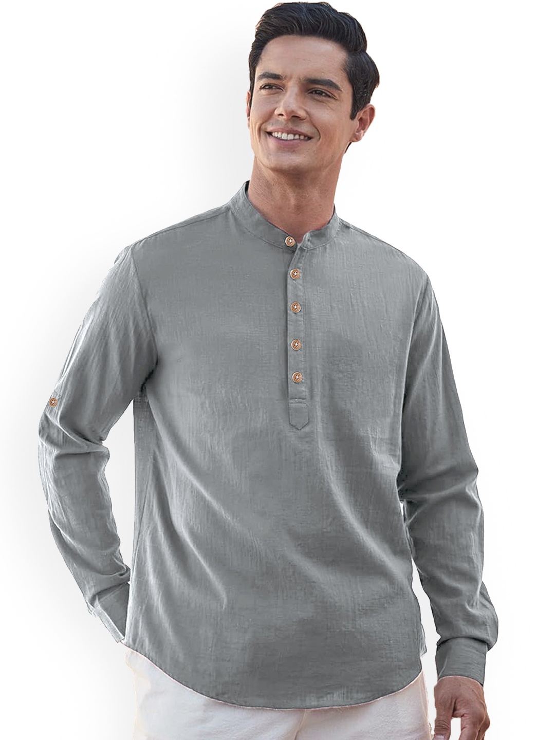 

univibe Mandarin Collar Short Kurta, Grey