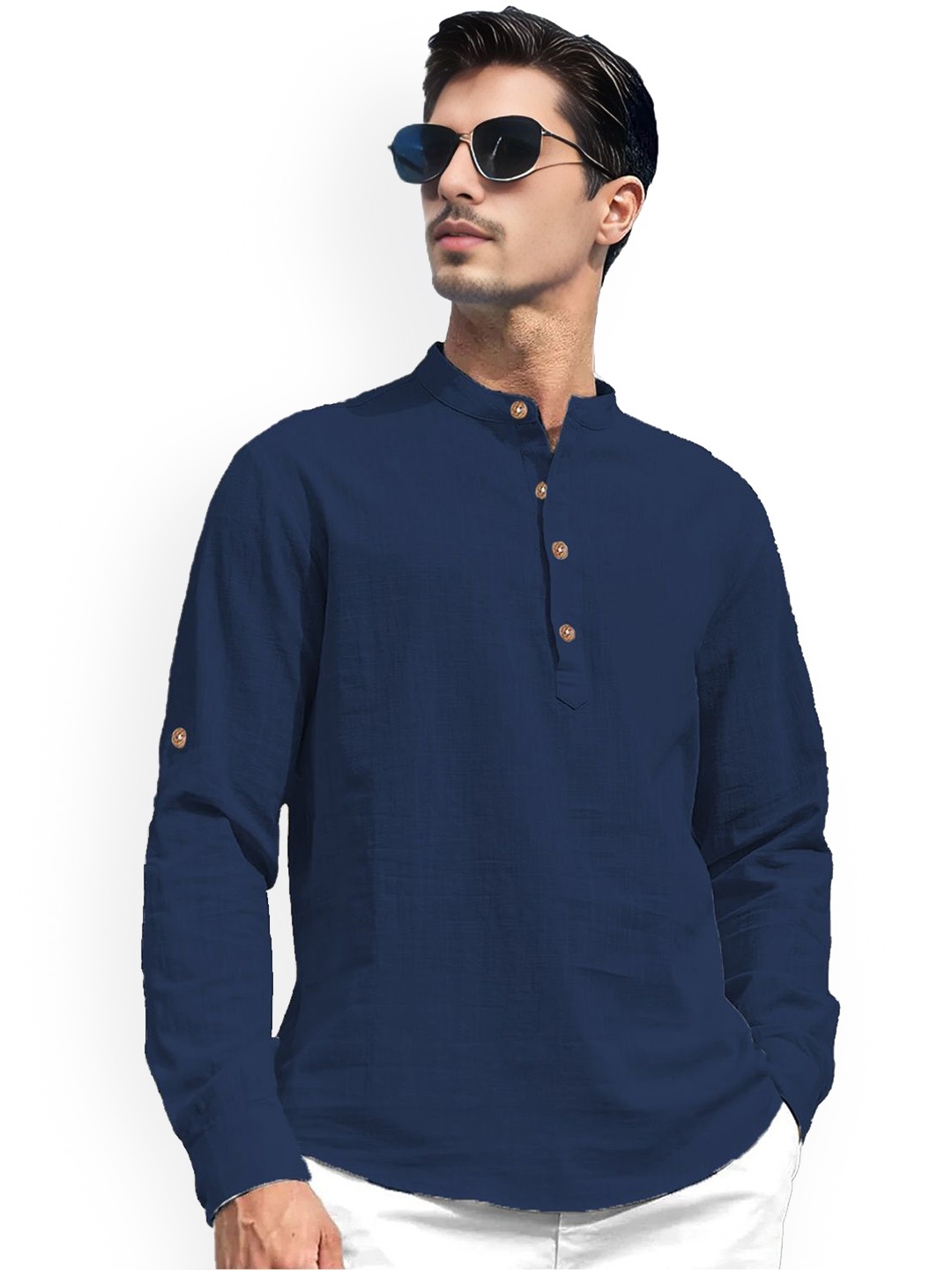 

univibe Mandarin Collar Short Kurta, Navy blue