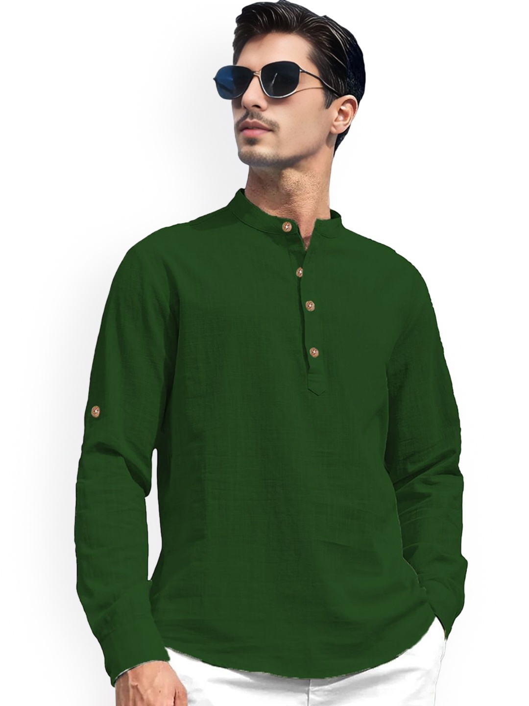

univibe Mandarin Collar Short Kurta, Fluorescent green