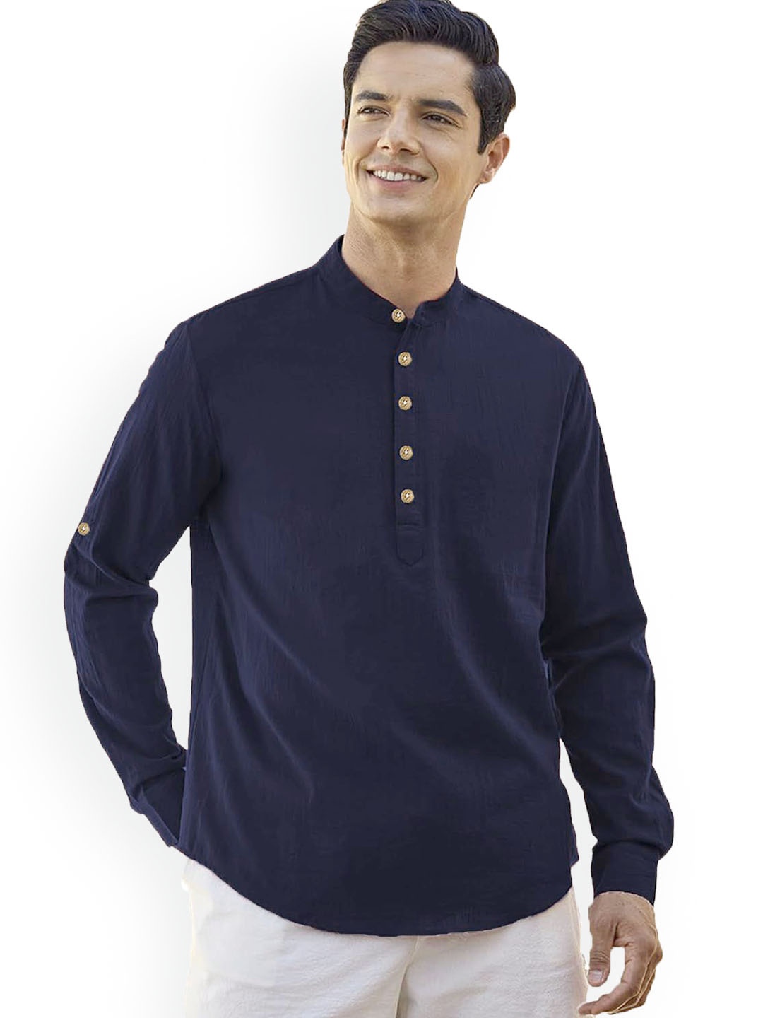 

univibe Mandarin Collar Short Kurta, Navy blue