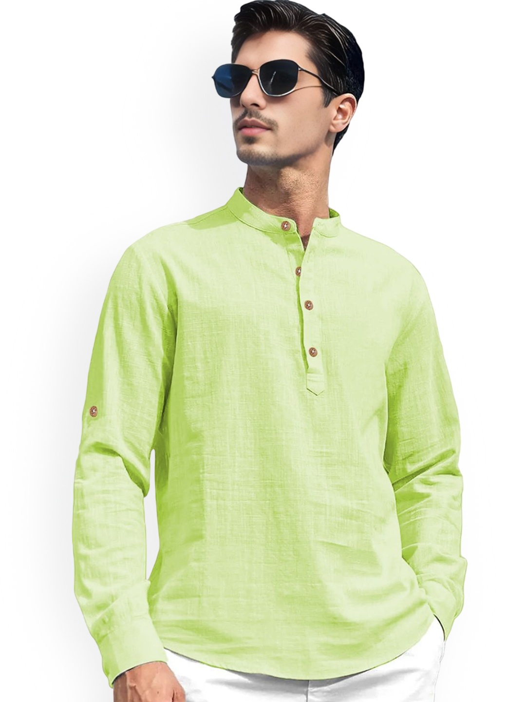 

univibe Mandarin Collar Short Kurta, Sea green