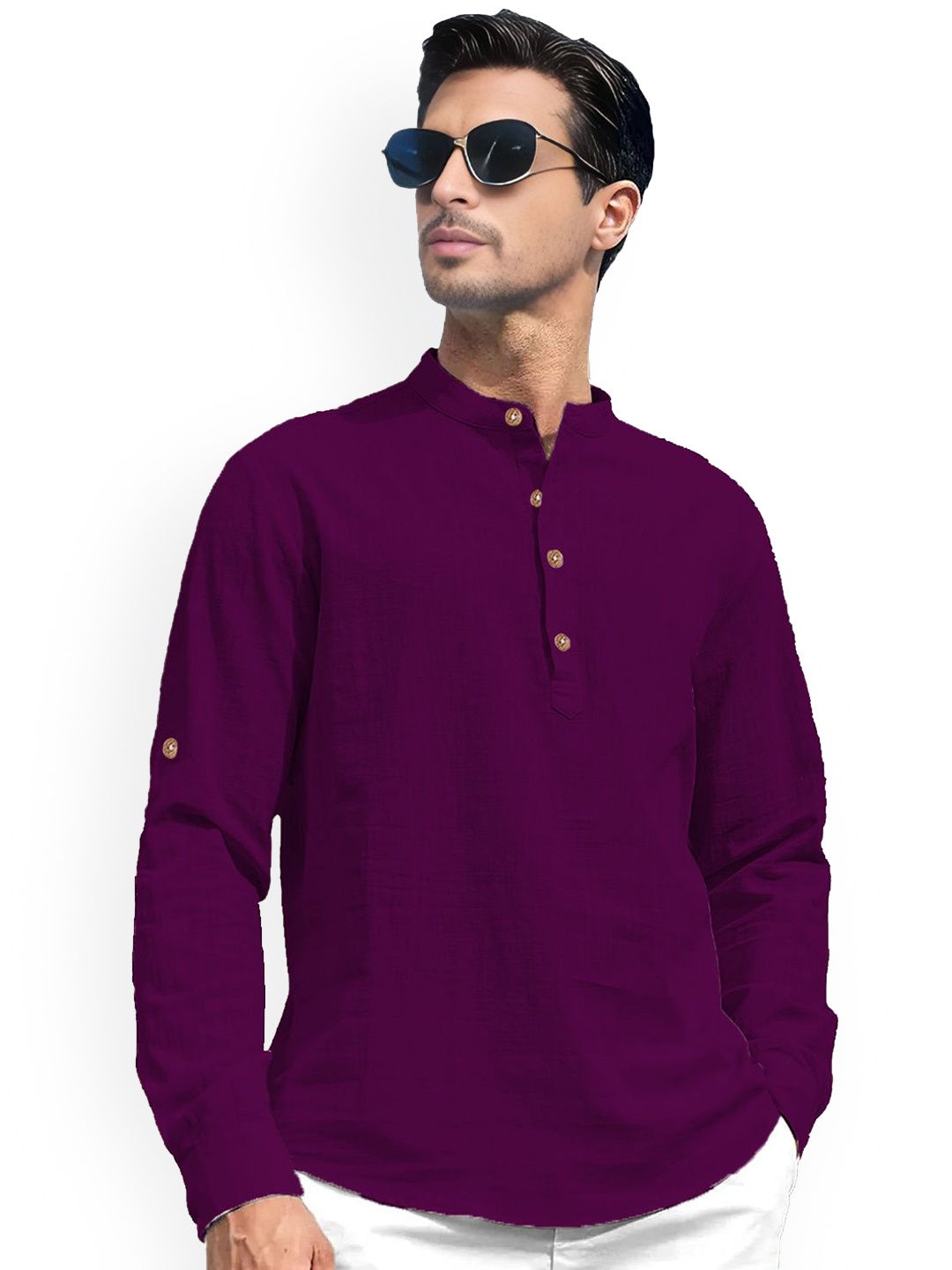 

univibe Mandarin Collar Short Kurta, Purple