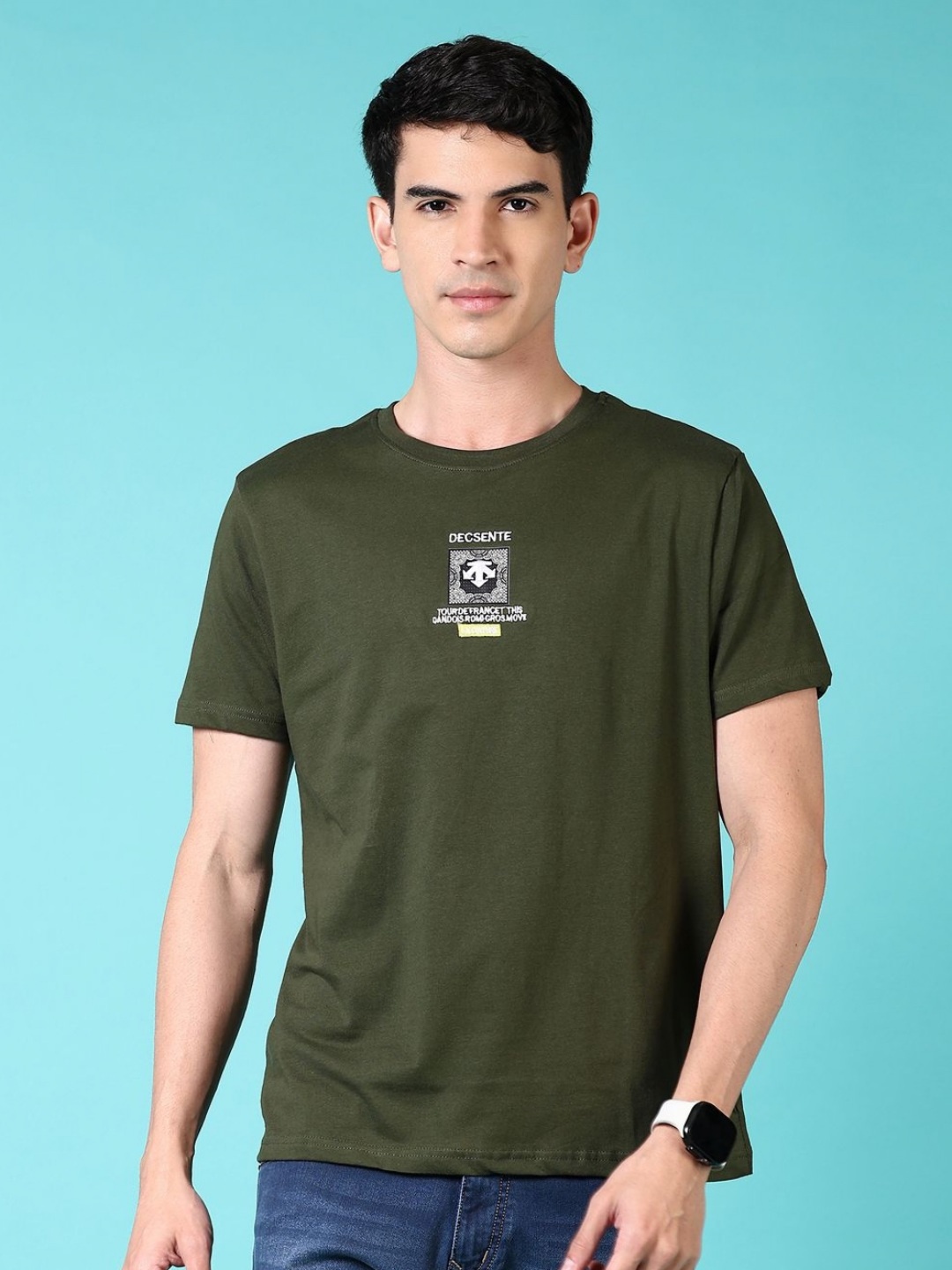 

V-Mart Men Graphic Printed Round Neck Cotton T-shirt, Olive