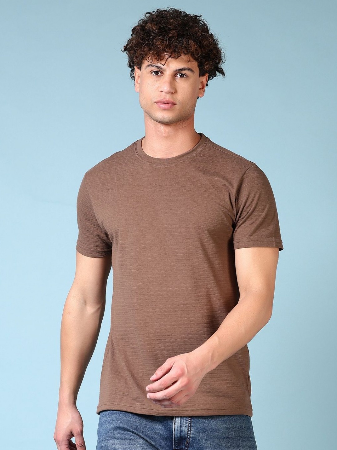 

V-Mart Men Solid Round Neck Cotton T-shirt, Brown