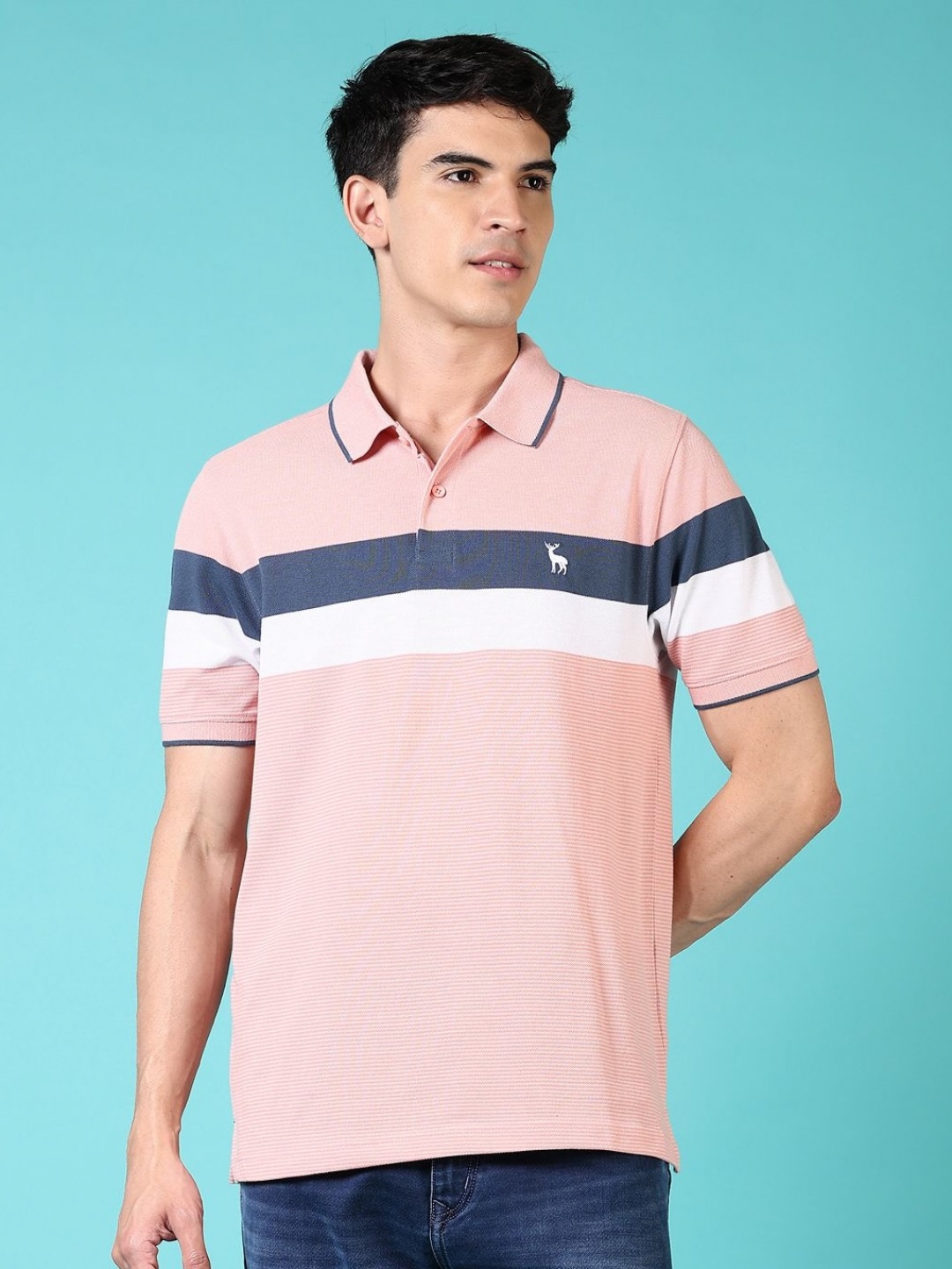 

V-Mart Men Striped Polo Collar Cotton T-shirt, Pink