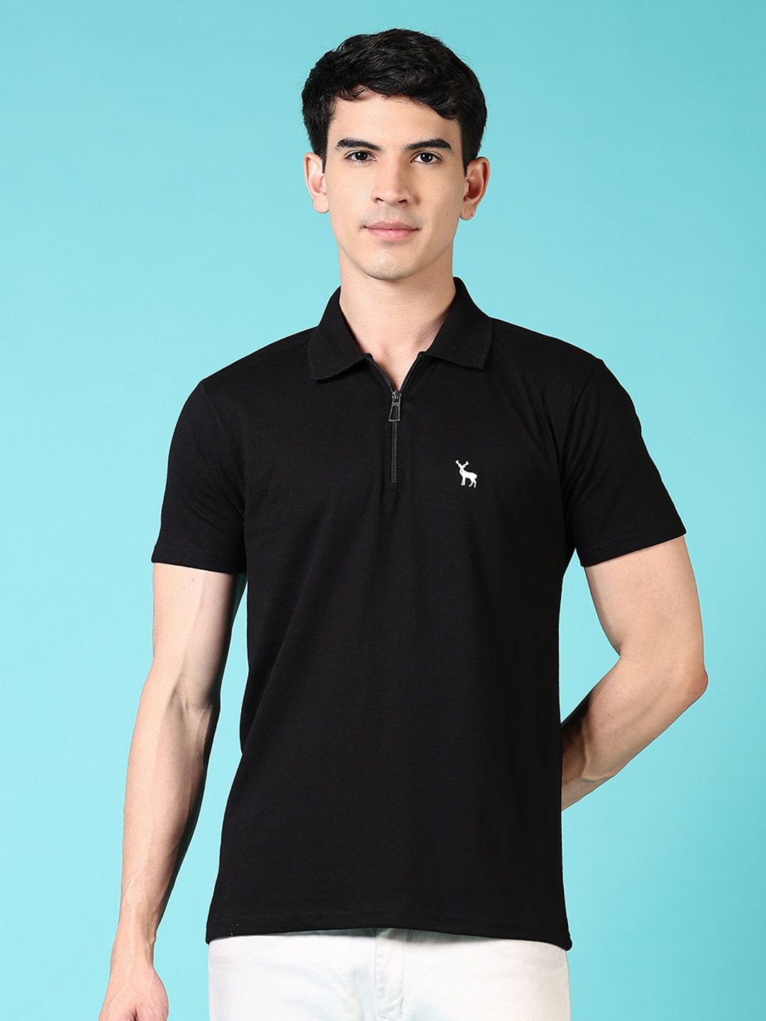 

V-Mart Men Solid Polo Collar Cotton T-shirt, Black
