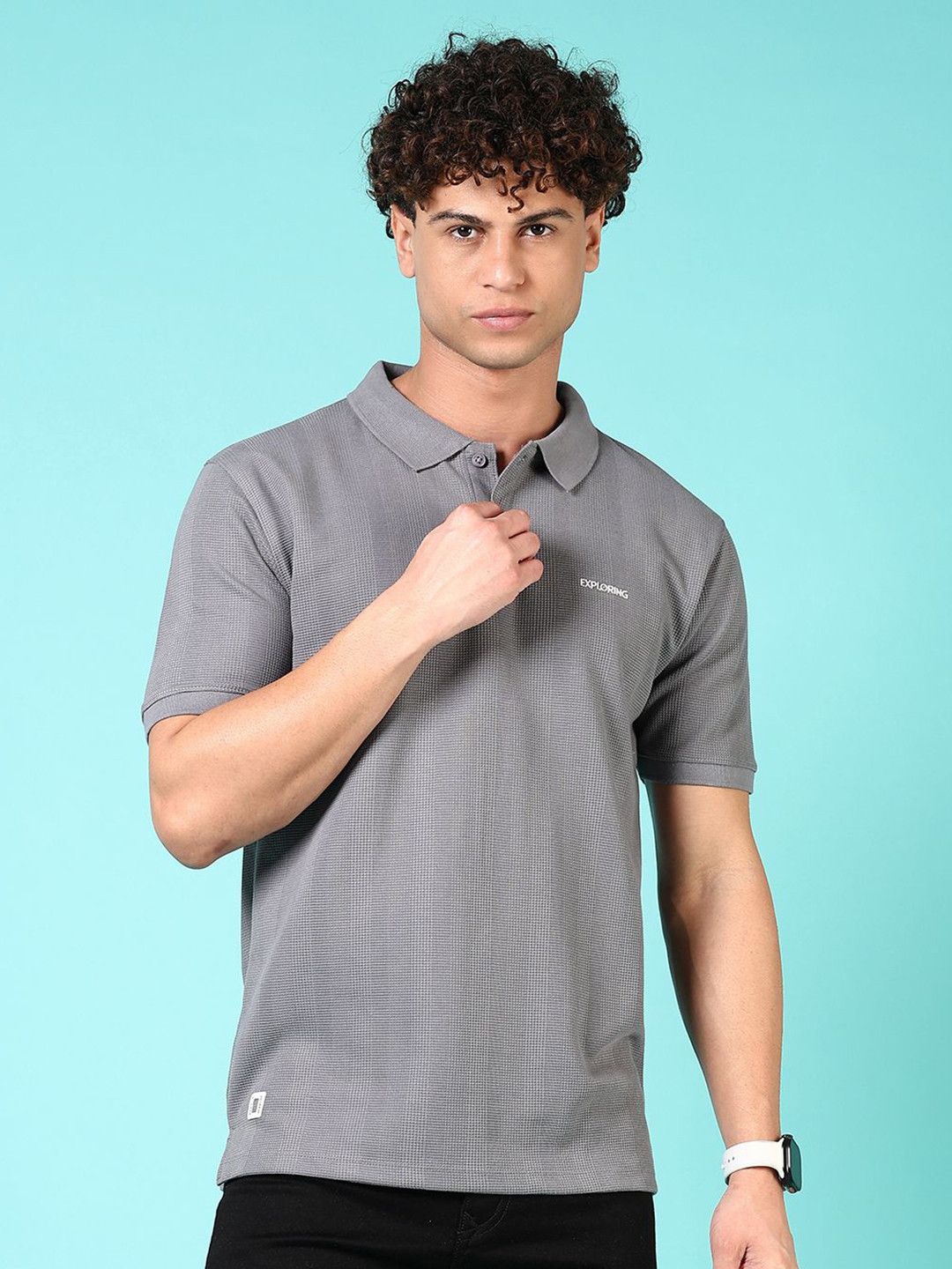 

V-Mart Men Self Design Polo Collar Cotton T-shirt, Grey