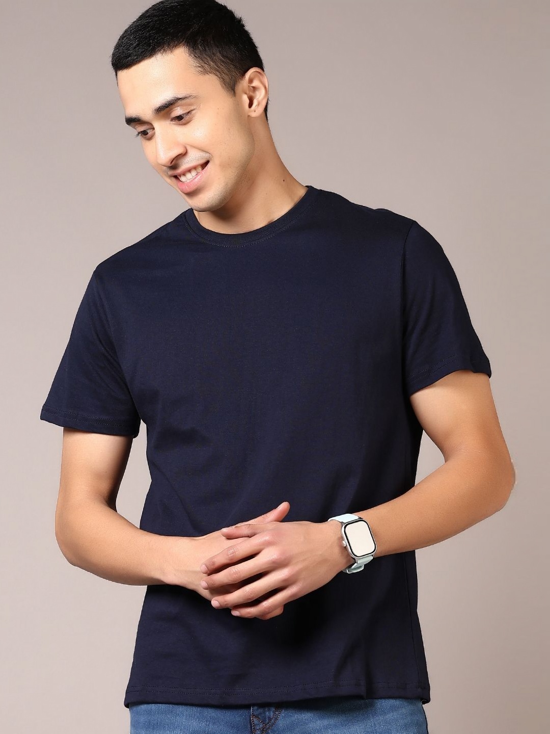 

V-Mart Men Solid Round Neck Cotton T-shirt, Navy blue