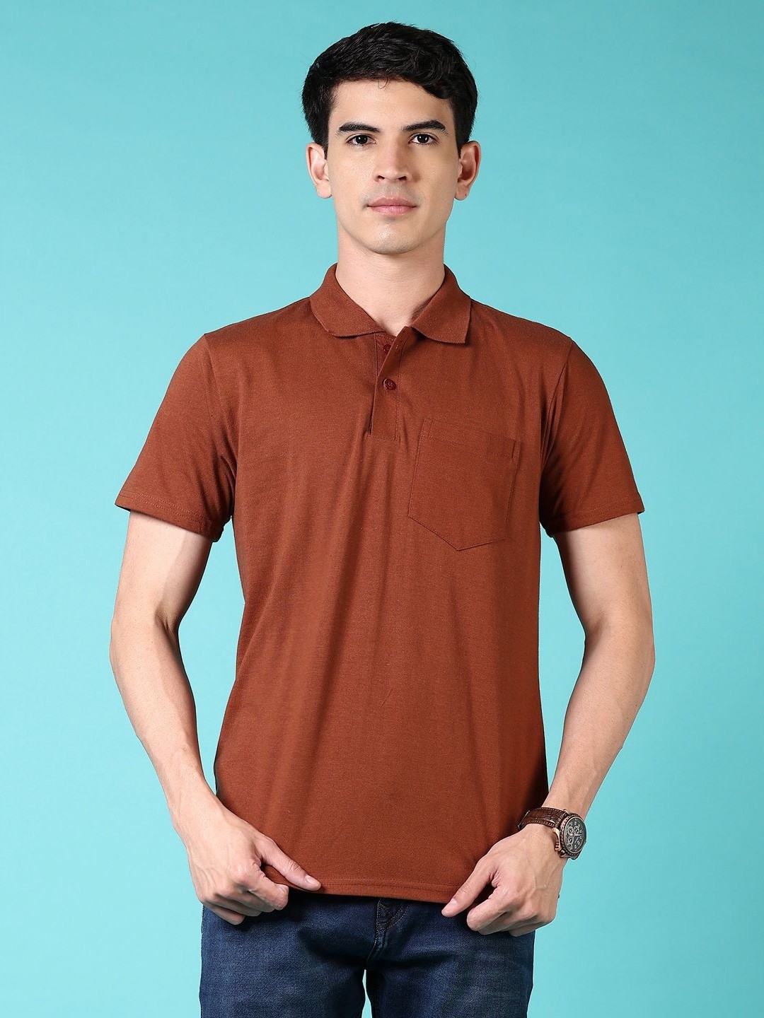 

V-Mart Men Solid Polo Collar Cotton T-shirt, Brown