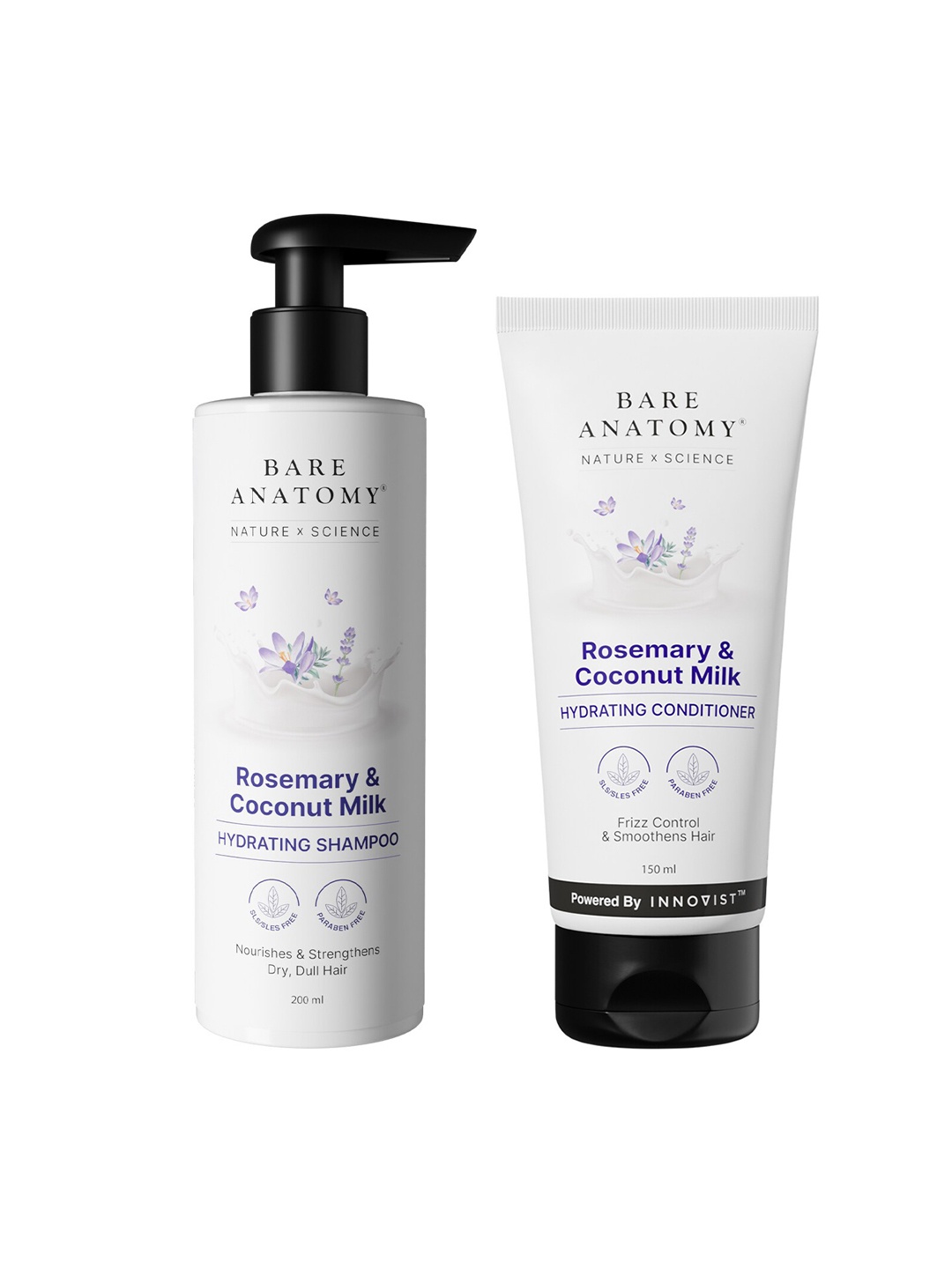 

Bare Anatomy Set Of Rosemary & Coconut Milk Hydrating Conditioner & Shampoo, White