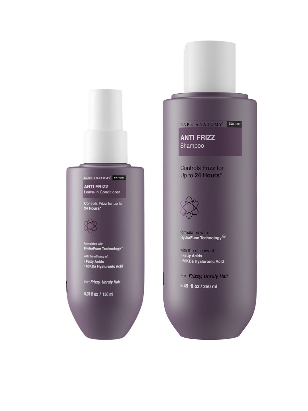 

Bare Anatomy Set of Expert Anti-Frizz Shampoo 250ml & Leave-In Conditioner 150ml, Purple