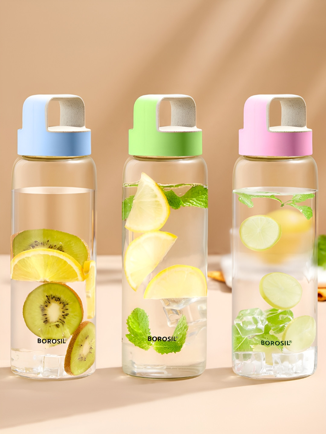 

BOROSIL Transparent 3 Pieces Crysto Wide Mouth Borosilicate Glass Water Bottle 750 ml Each