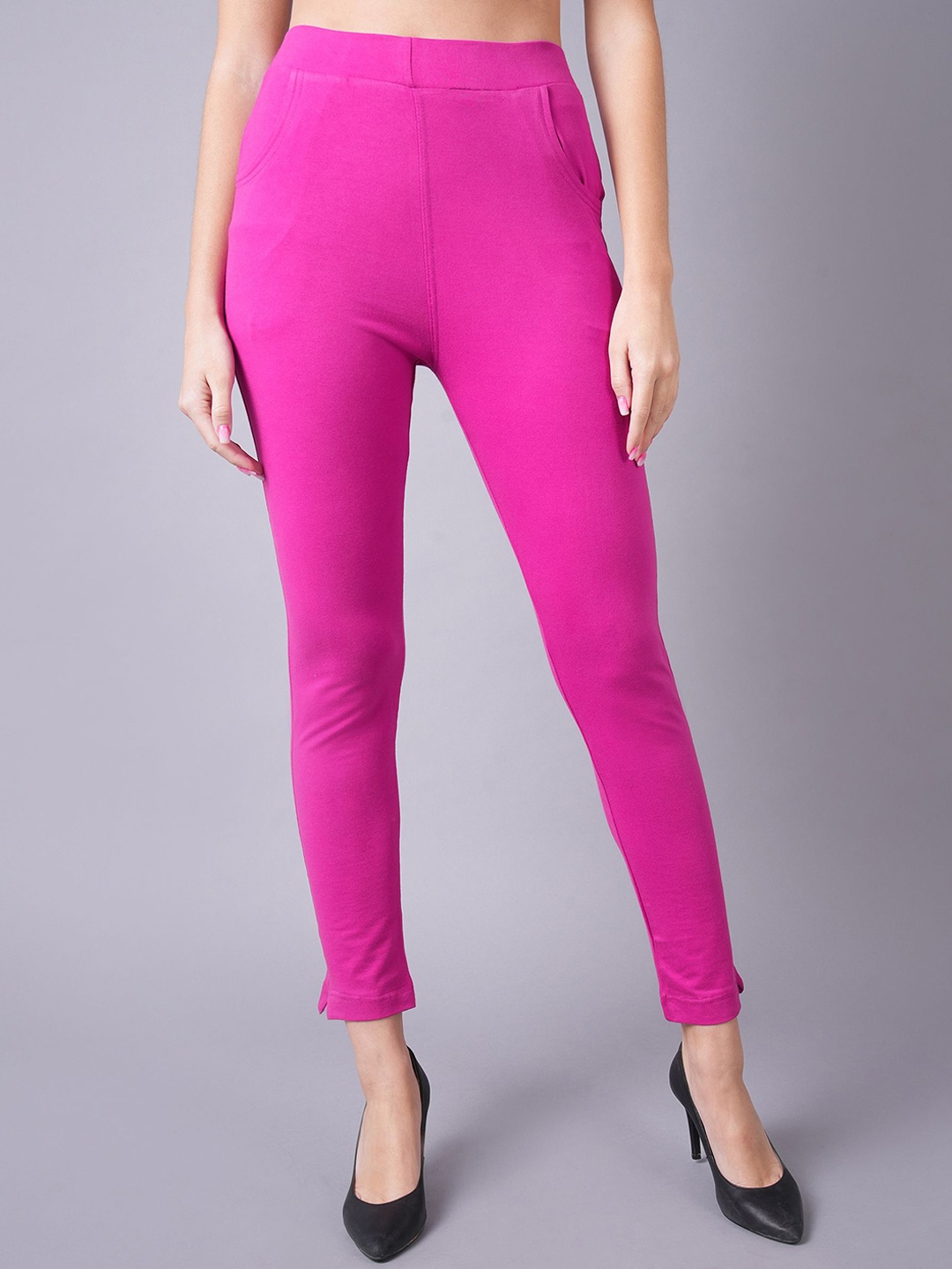 

Valles365 by S.C. Ankle Length Plus Cotton Legging with Pockets, Magenta