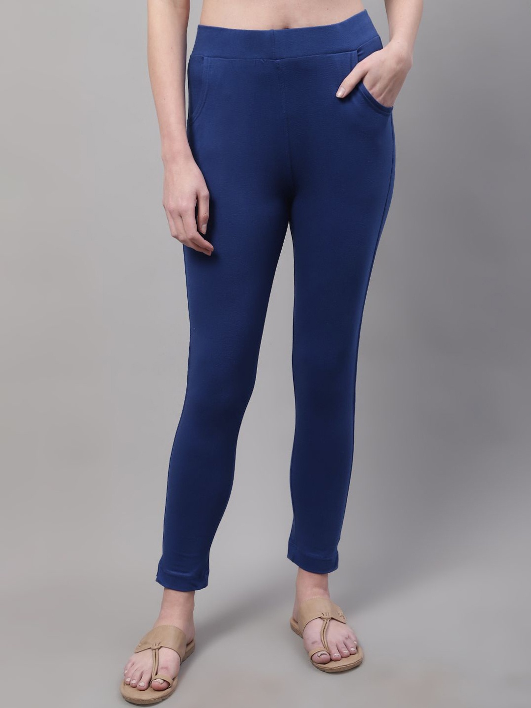 

Valles365 by S.C. Ankle Length Plus Cotton Legging with Pockets, Blue