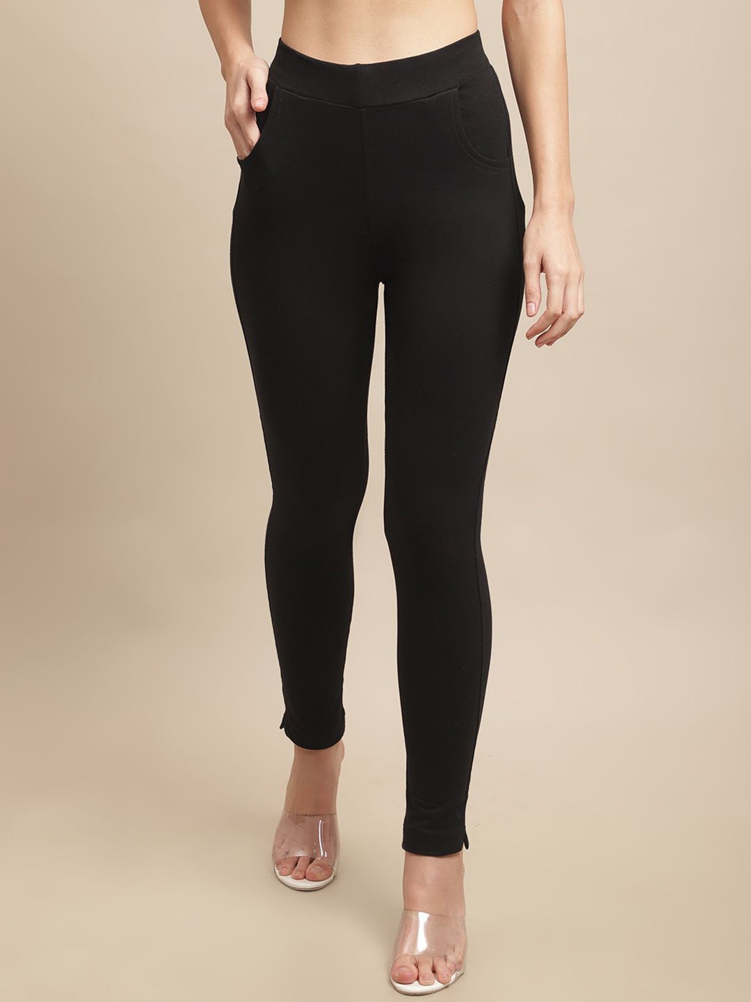 

Valles365 by S.C. Women Cotton Ankle-Length Leggings With Pockets, Black