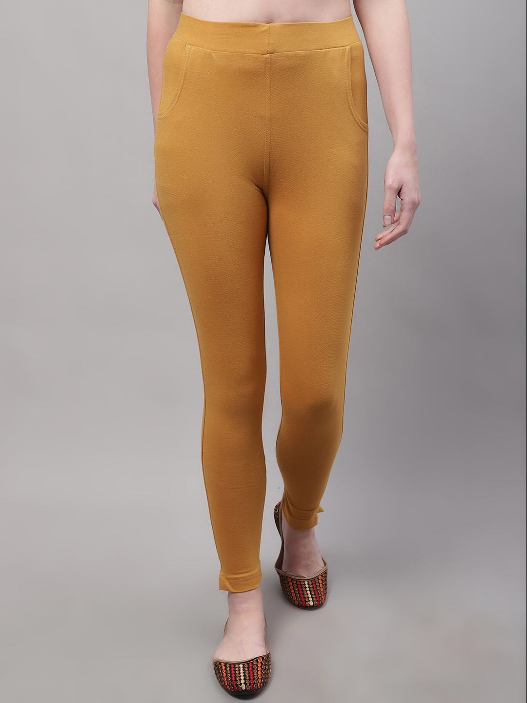 

Valles365 by S.C. Ankle Length Plus Cotton Legging with Pockets, Mustard