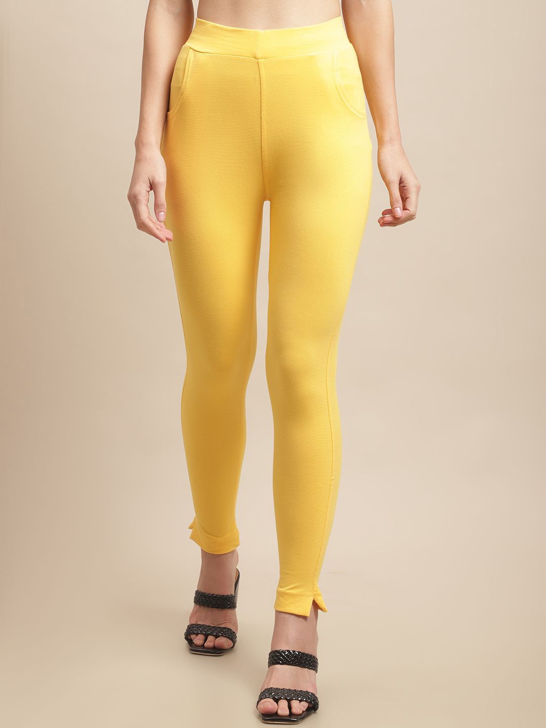 

Valles365 by S.C. Ankle Length Plus Cotton Legging with Pockets, Yellow