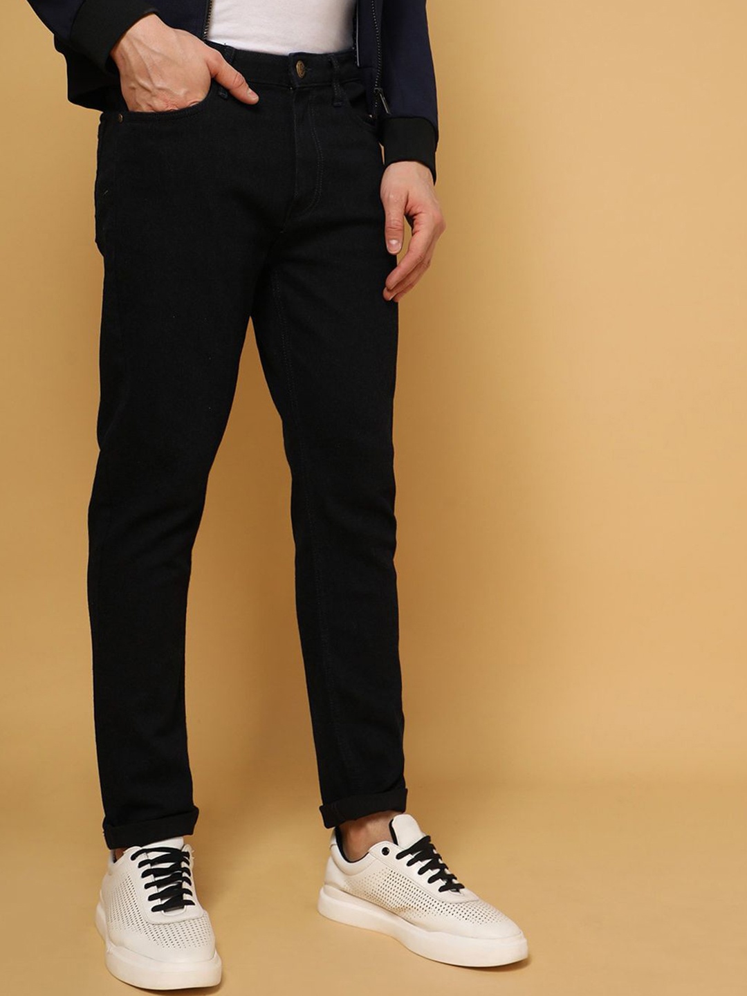 

CLUBROCKS Men Cotton Regular Fit Mid-Rise Stretchable Jeans, Black