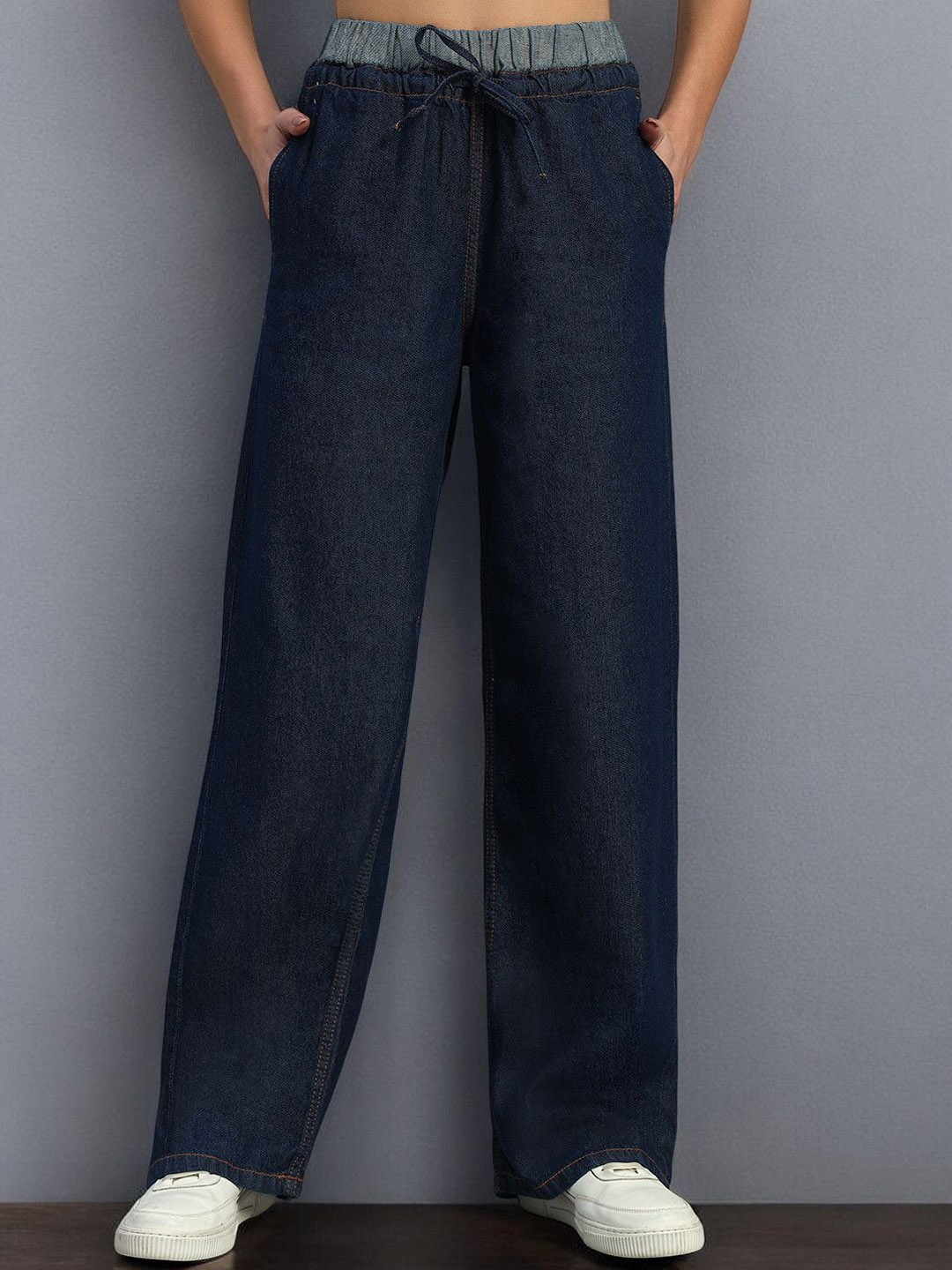

Mast & Harbour Women Cotton Low-Rise Baggy Jeans, Blue