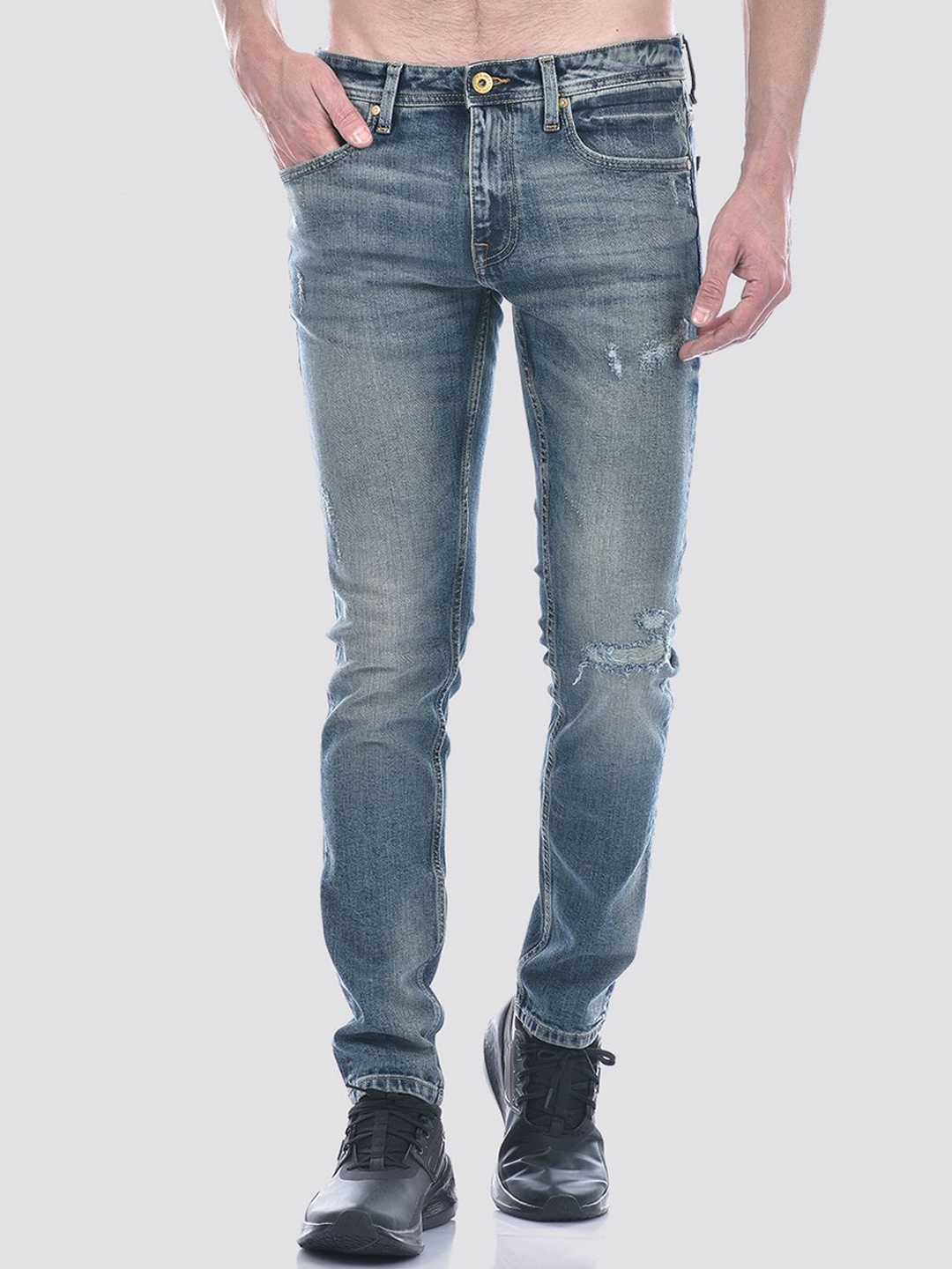 

Jack & Jones Men Ben Skinny Fit Low-Rise Low Distress Light Fade Jeans, Blue