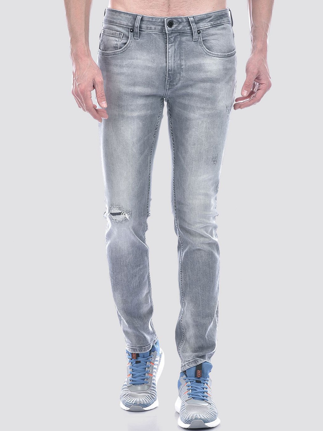 

Jack & Jones Men Ben Skinny Fit Low-Rise Mildly Distressed Heavy Fade Stretchable Jeans, Grey