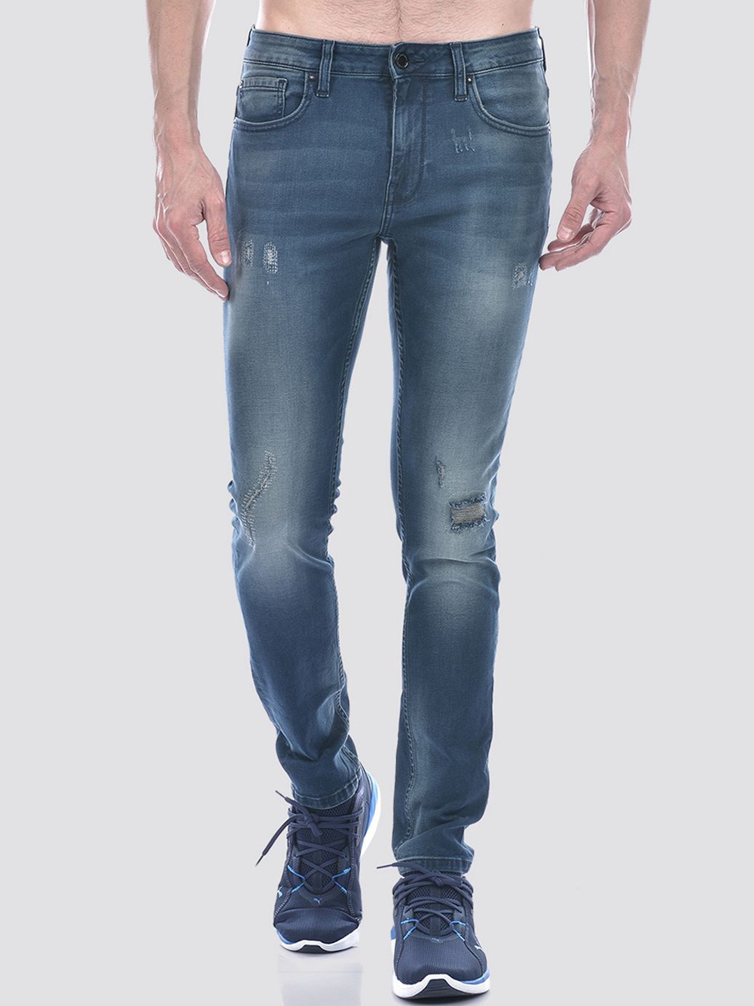 

Jack & Jones Men Regular Fit Mildly Distressed Light Fade Stretchable Jeans, Blue
