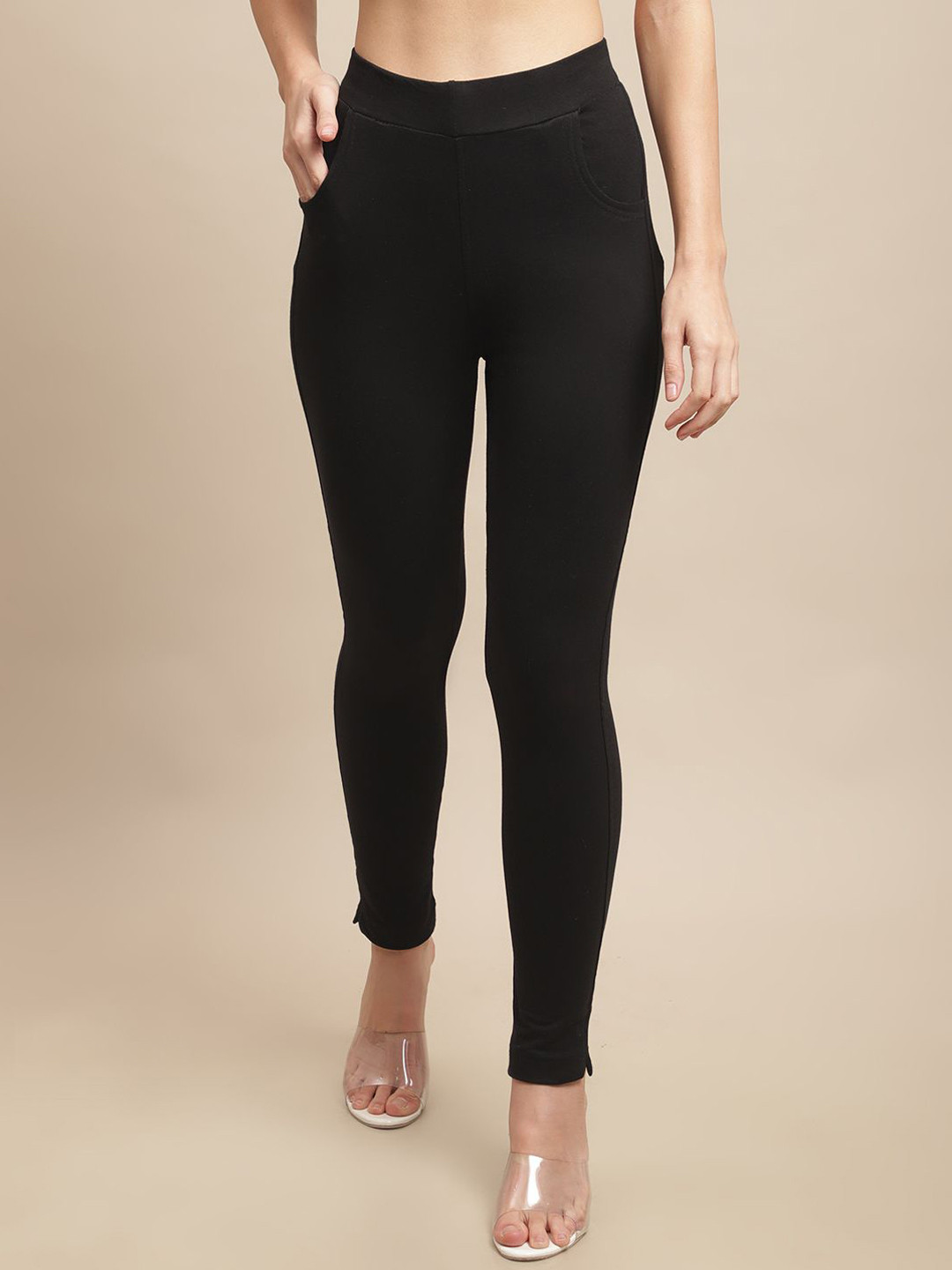 

Valles365 by S.C. Ankle Length Plus Cotton Legging with Pockets, Black