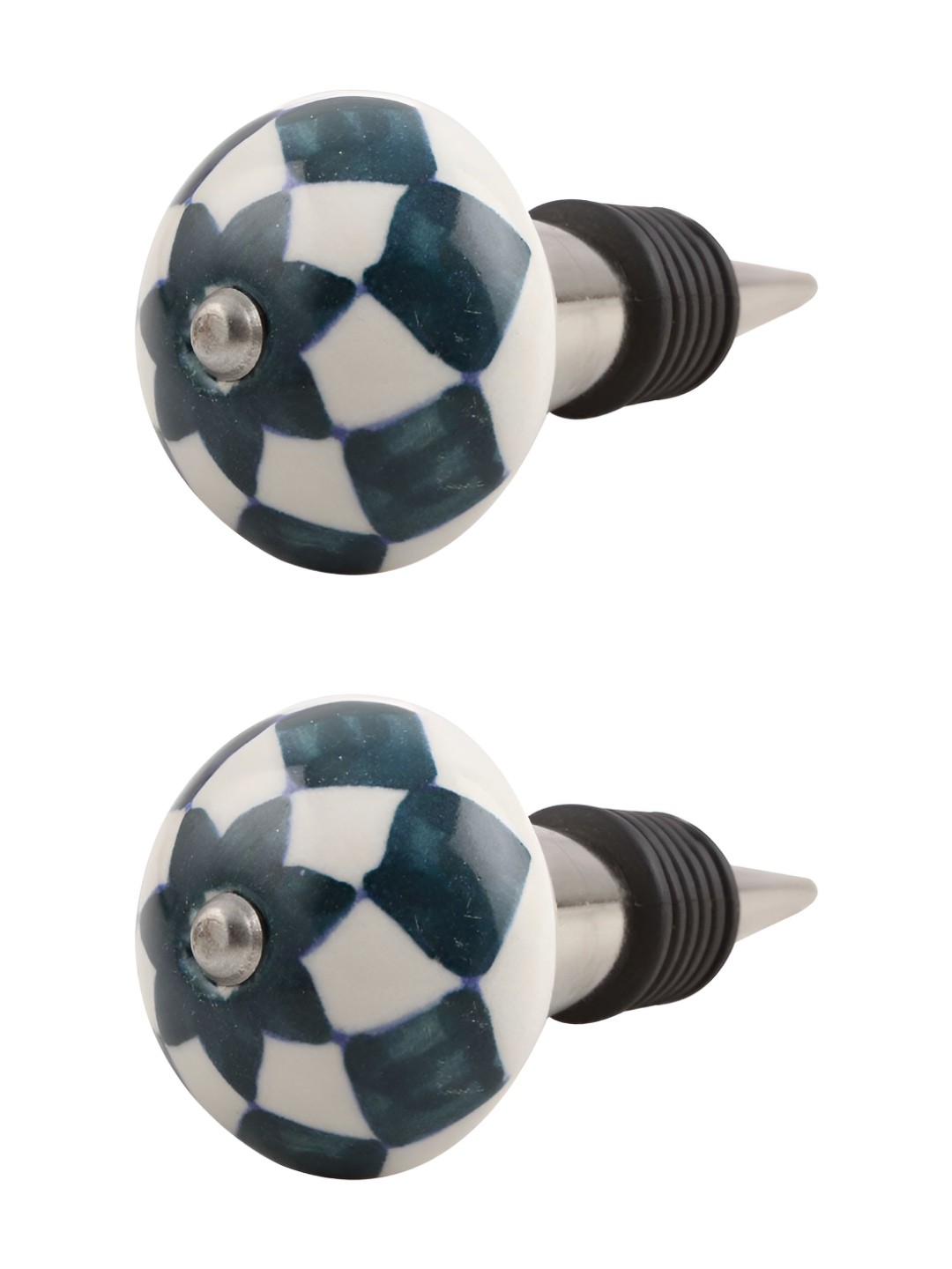 

Indianshelf Green and White 2 Pieces Check Printed Ceramic Wine Bottle Stoppers