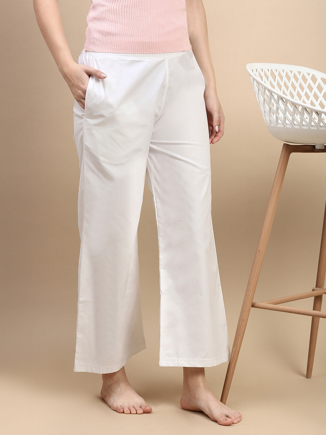 

Kryptic Women Wide Leg Cotton Loungepant, White