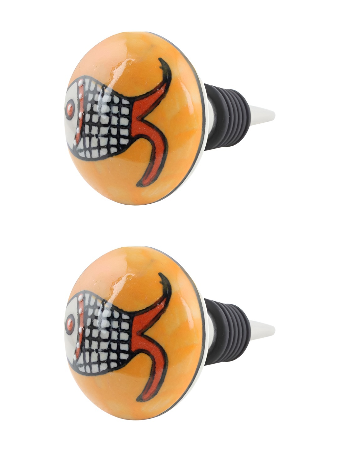 Indianshelf Yellow & Red 2 Pieces Printed Ceramic Wine Bottle Stopper