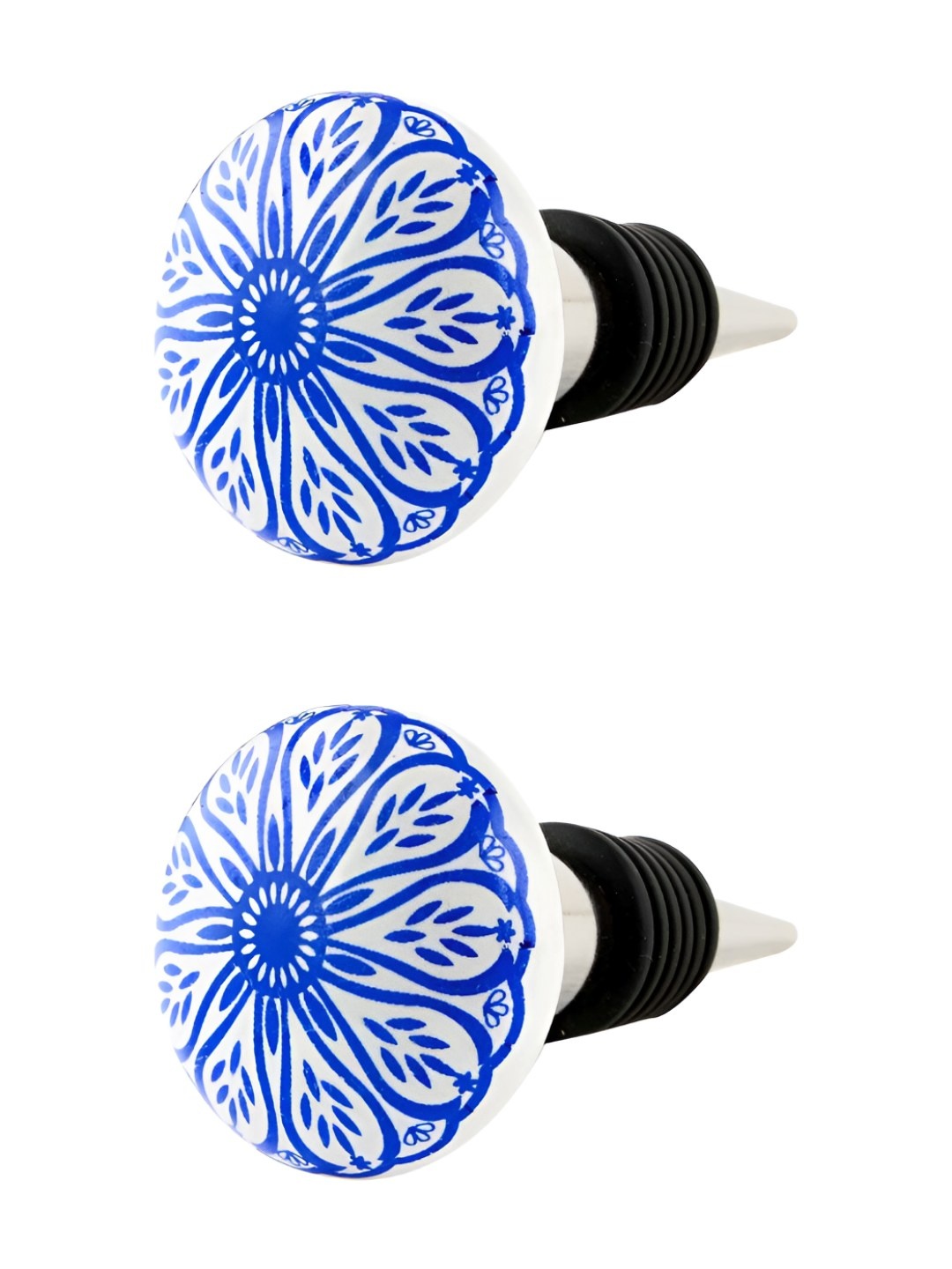 

Indianshelf White & Blue 2 Pieces Floral Printed Ceramic Wine Bottle Stoppers