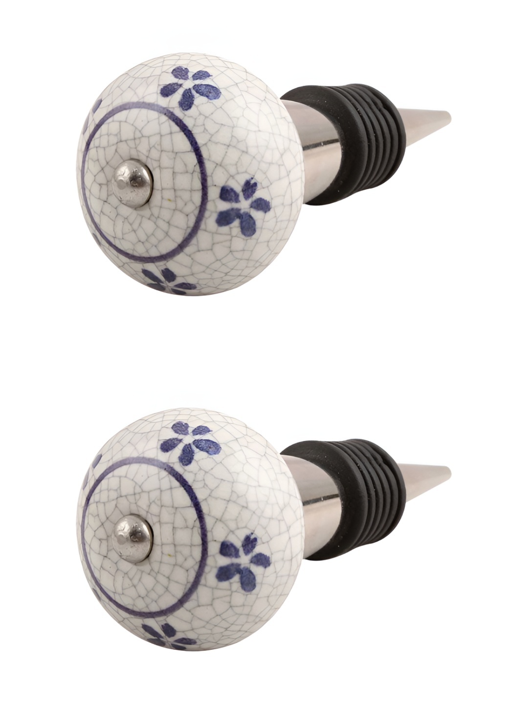 

Indianshelf Blue & White 2 Pieces Floral Printed Ceramic Wine Bottle Stoppers