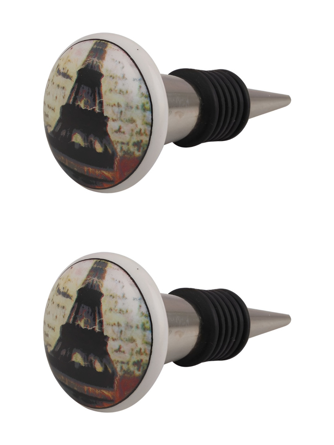 

Indianshelf White & Black 2 Pieces Tower Printed Ceramic Wine Bottle Stoppers