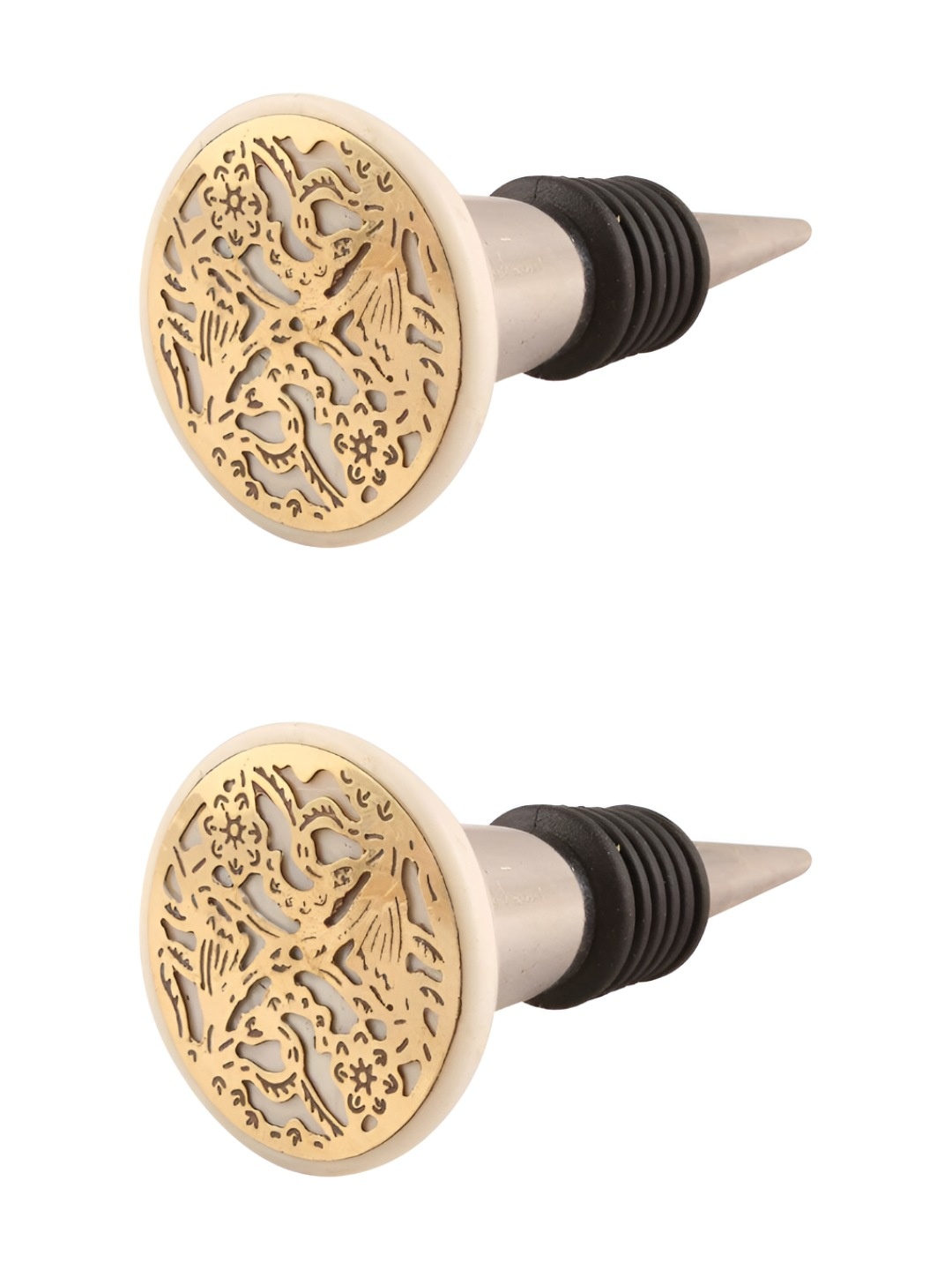 

Indianshelf Gold-Toned & White 2 Pieces Textured Ceramic Wine Bottle Stoppers